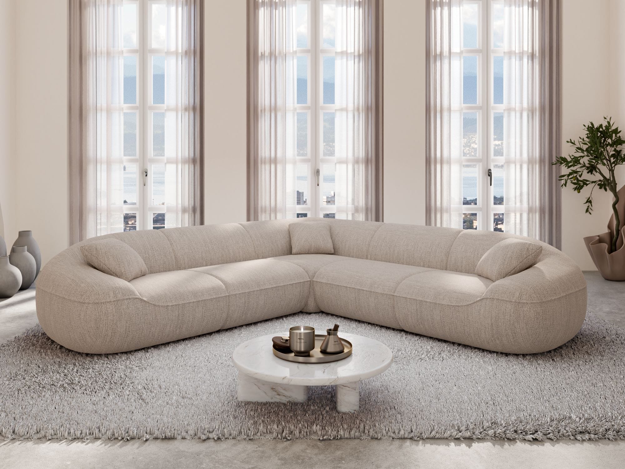 Stoff Ecksofa Solmare L-Form Beige