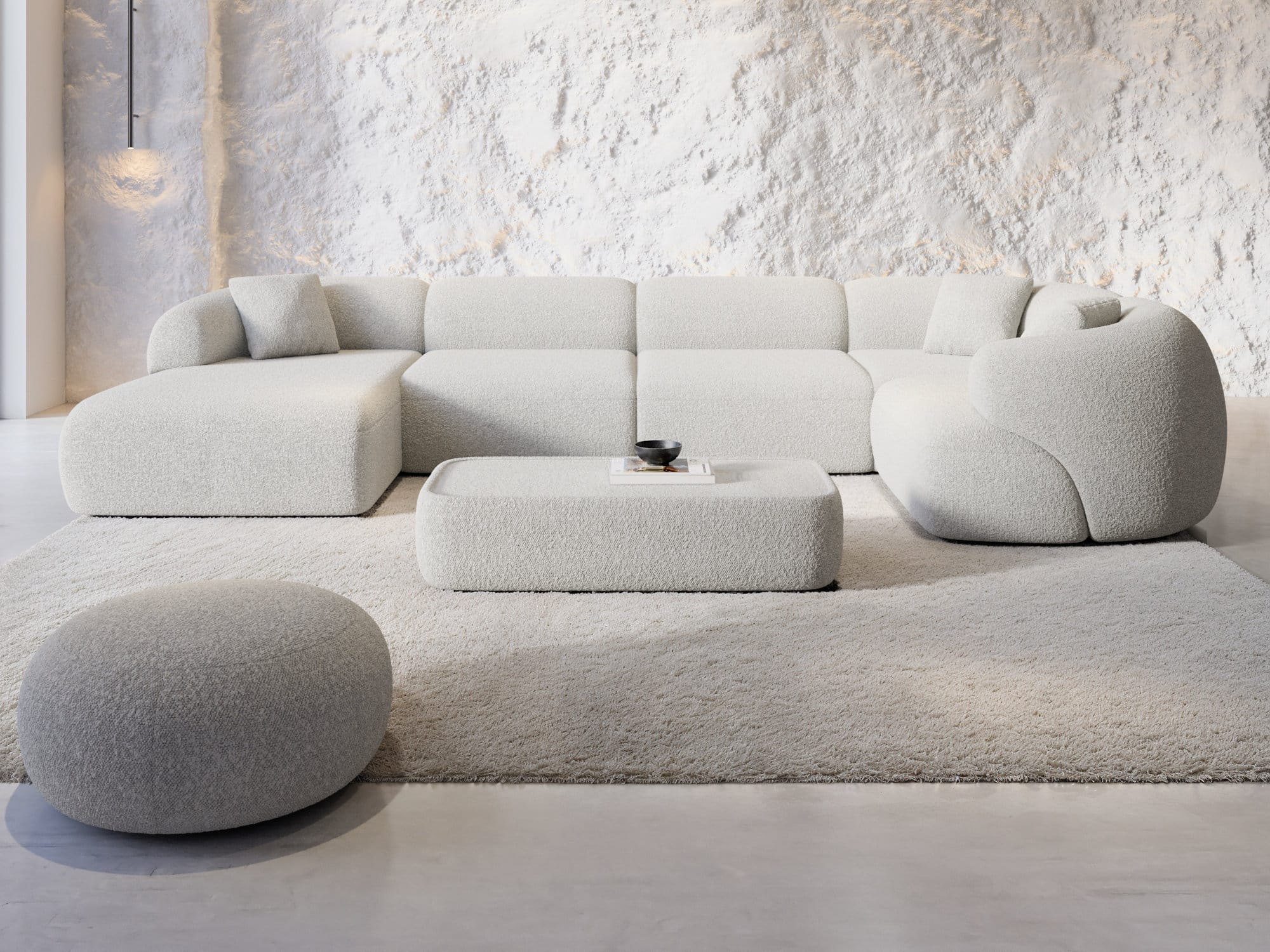 Wohnlandschaft Monteluna XL U-Form in Stoff Weiß