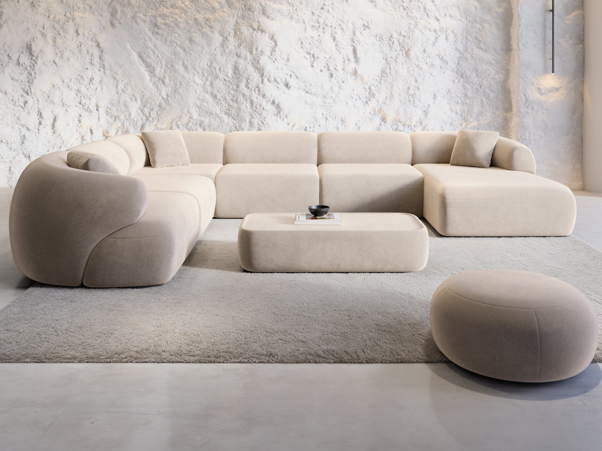 Wohnlandschaft Monteluna XXL U-Form in Stoff Creme