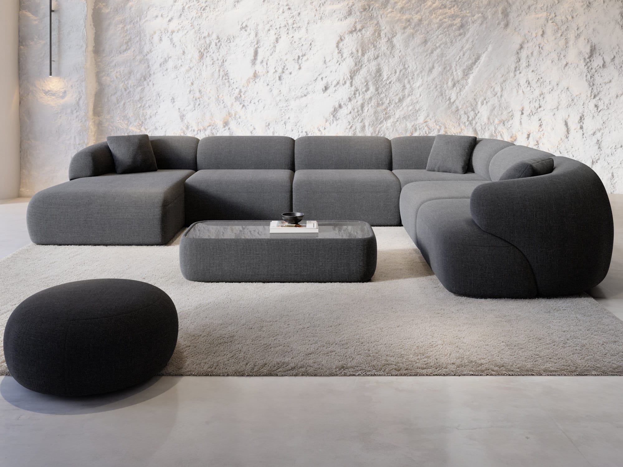 Wohnlandschaft Monteluna XXL U-Form in Stoff Anthrazit