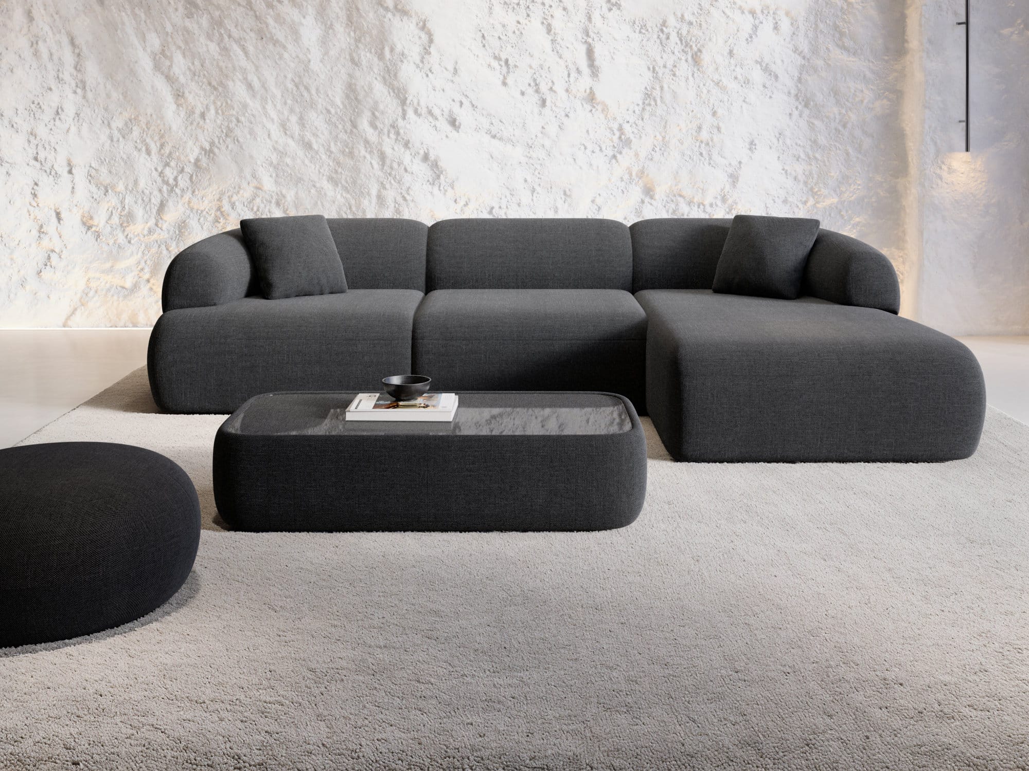 Stoff Ecksofa Monteluna L-Form Schwarz
