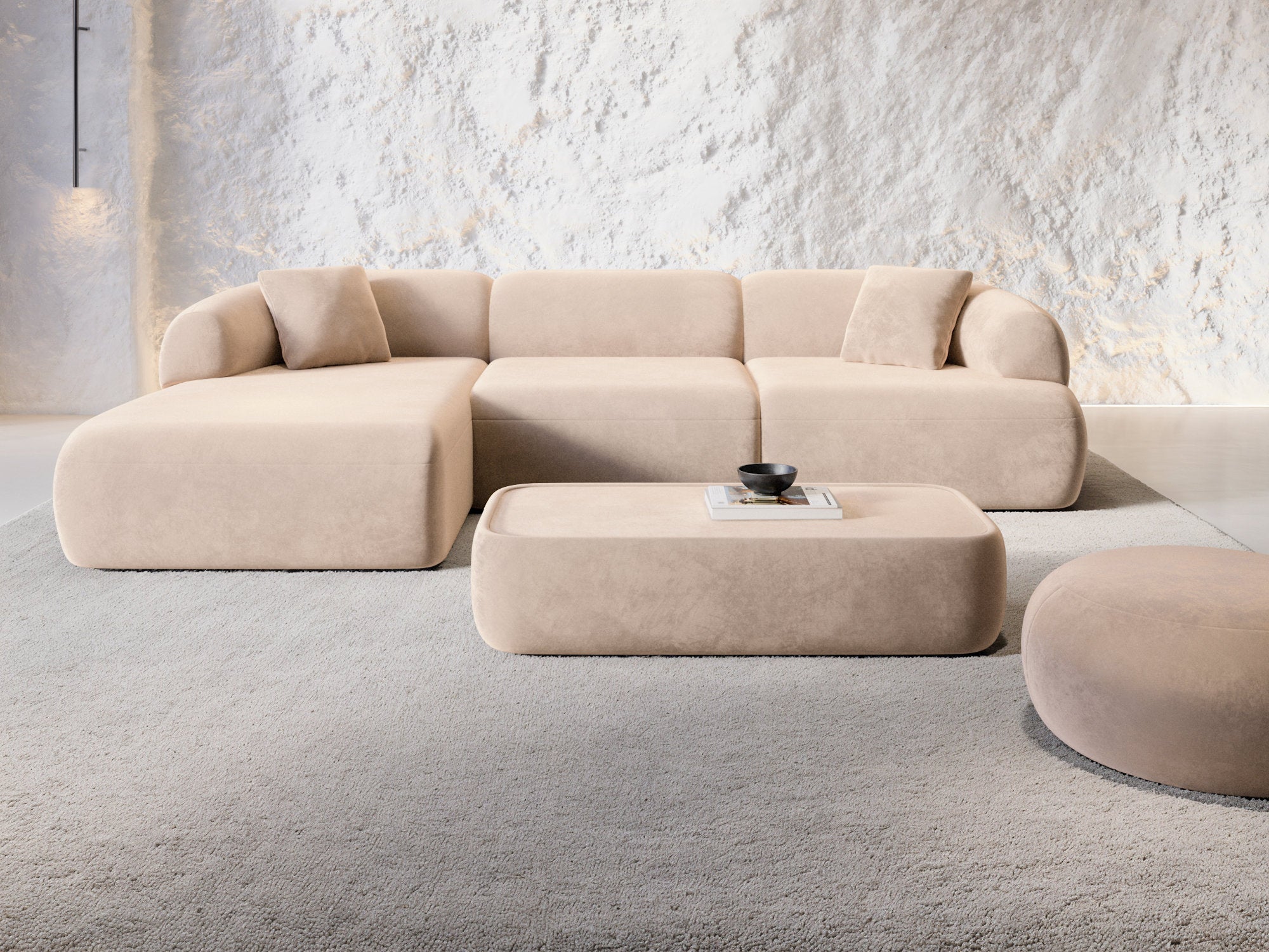 Polster Ecksofa Monteluna L-Form kurz Beige