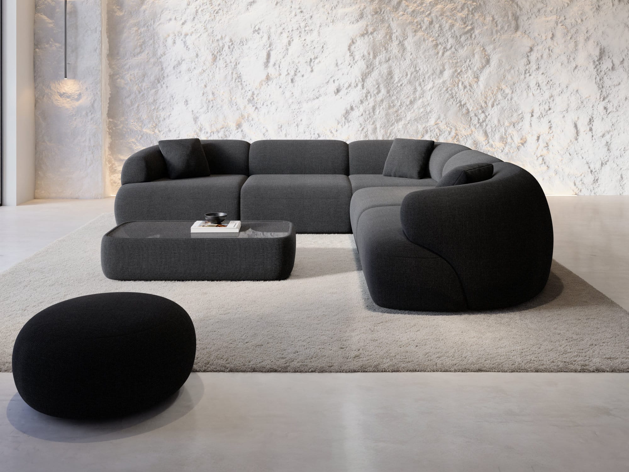 Couch Monteluna L-Form in Stoff Schwarz
