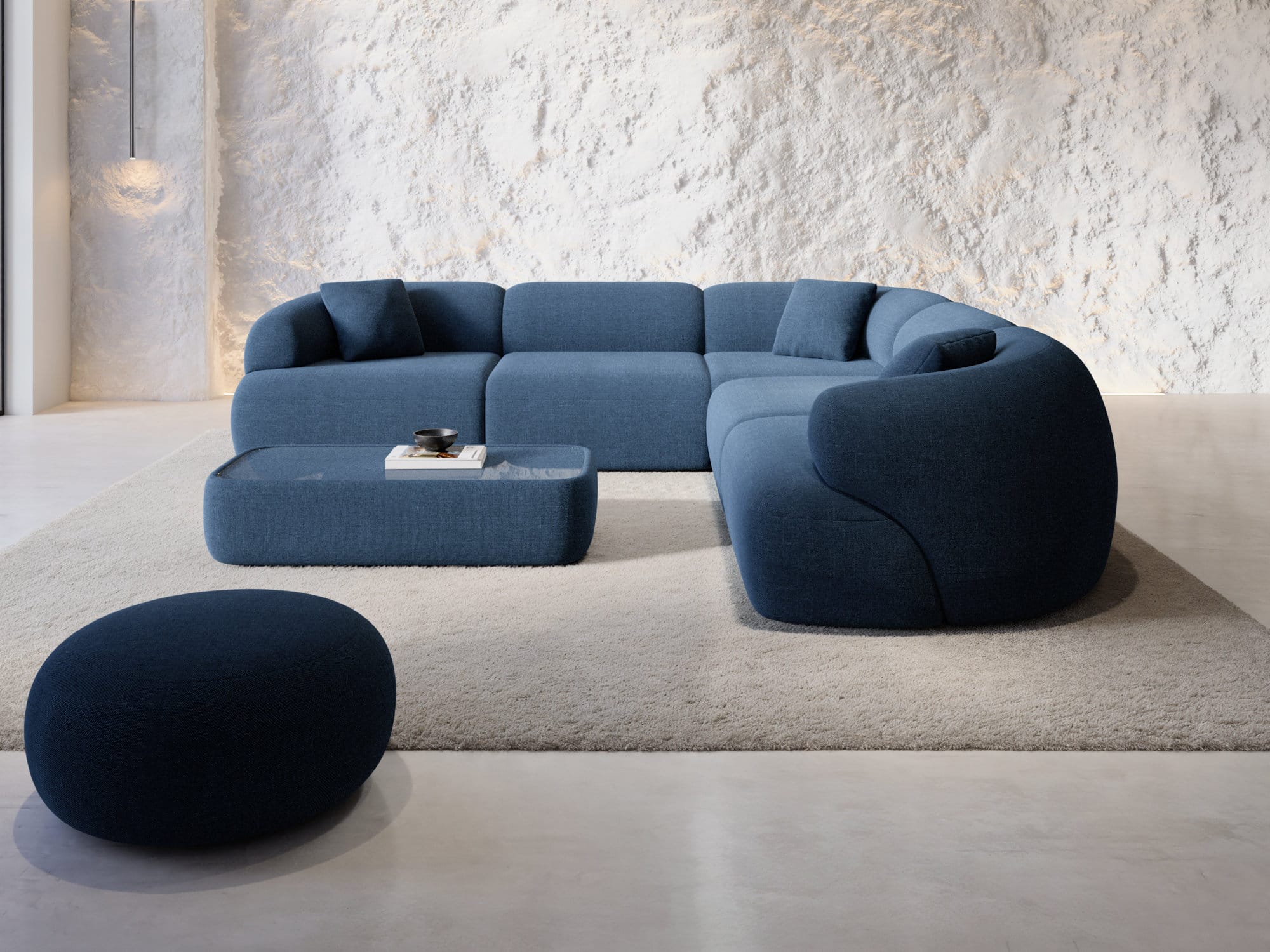Couch Monteluna L Form in Stoff dunkelblau