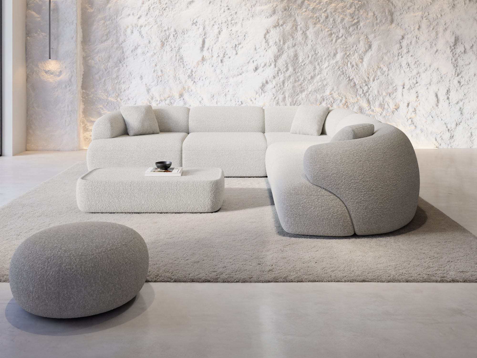 Couch Monteluna L-Form in Stoff Weiß