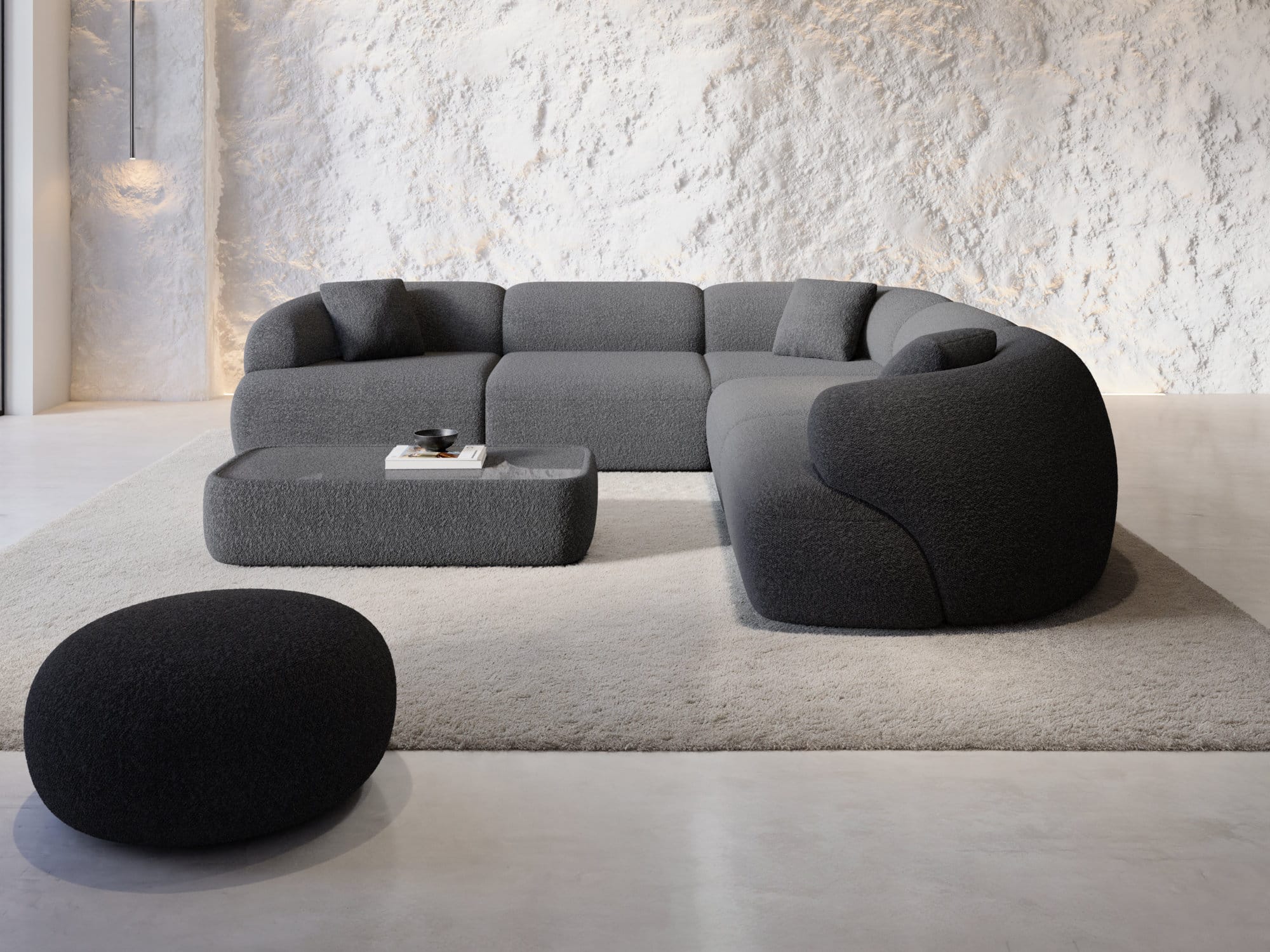 Couch Monteluna L-Form in Stoff Graphite