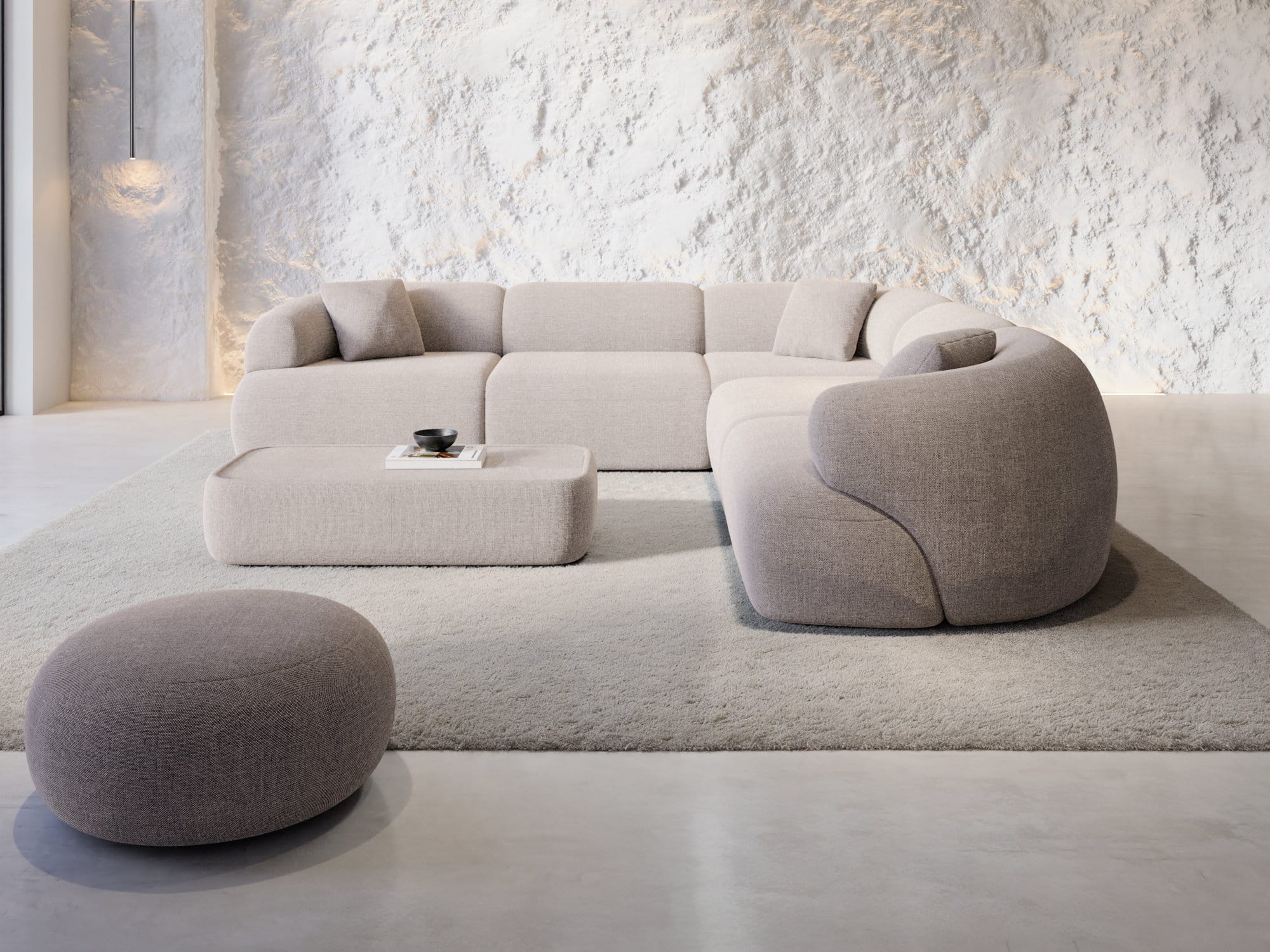 Couch Monteluna L Form in Stoff beige