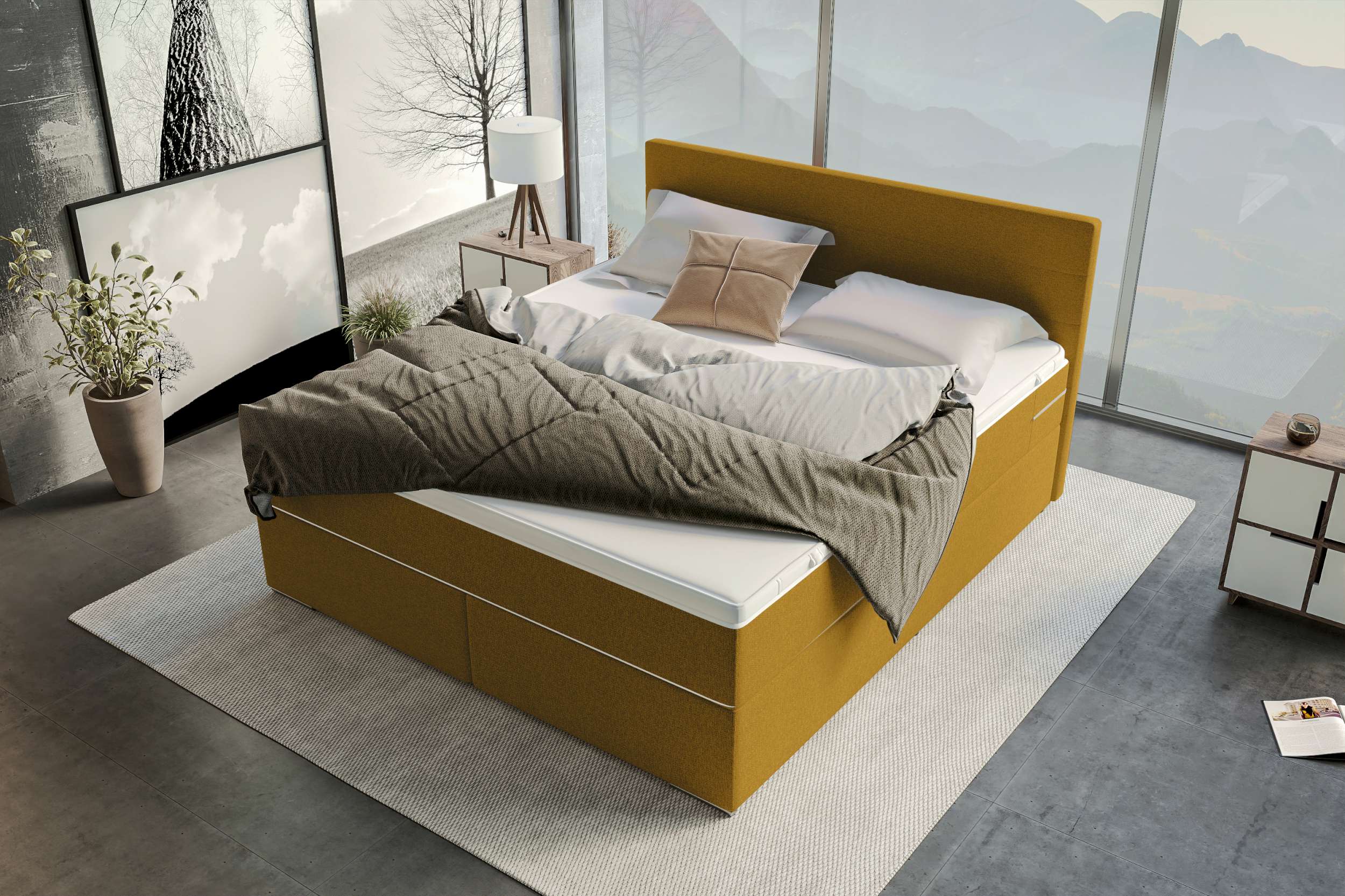 Boxspringbett Valerio Webstoff gelb