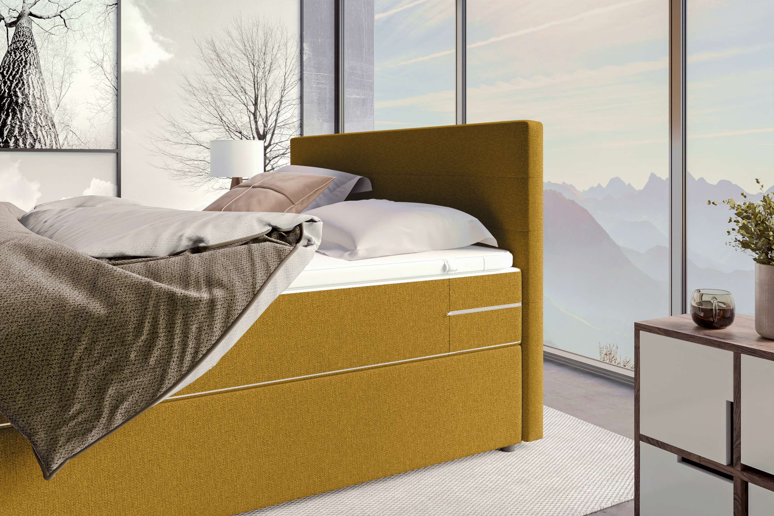 Boxspringbett Valerio Webstoff gelb