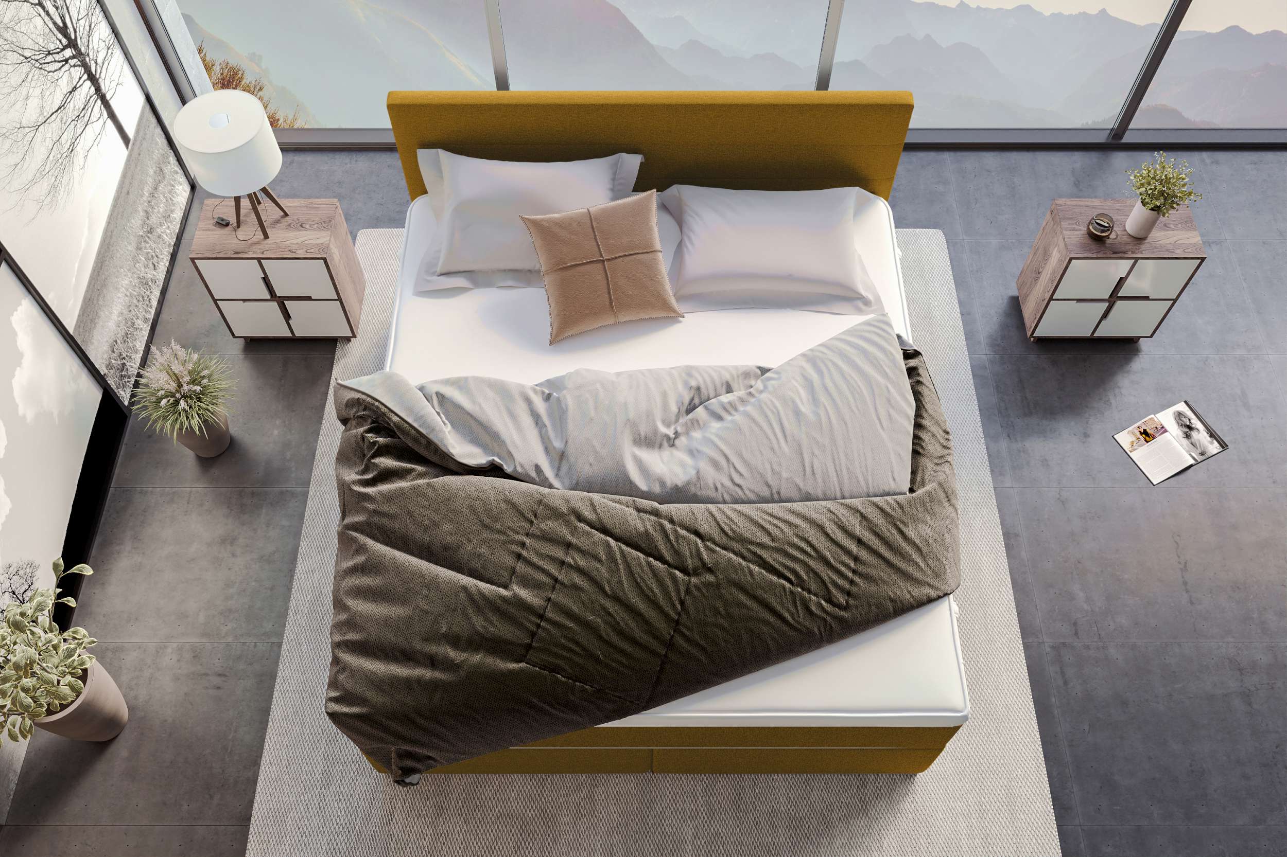 Boxspringbett Valerio Webstoff gelb