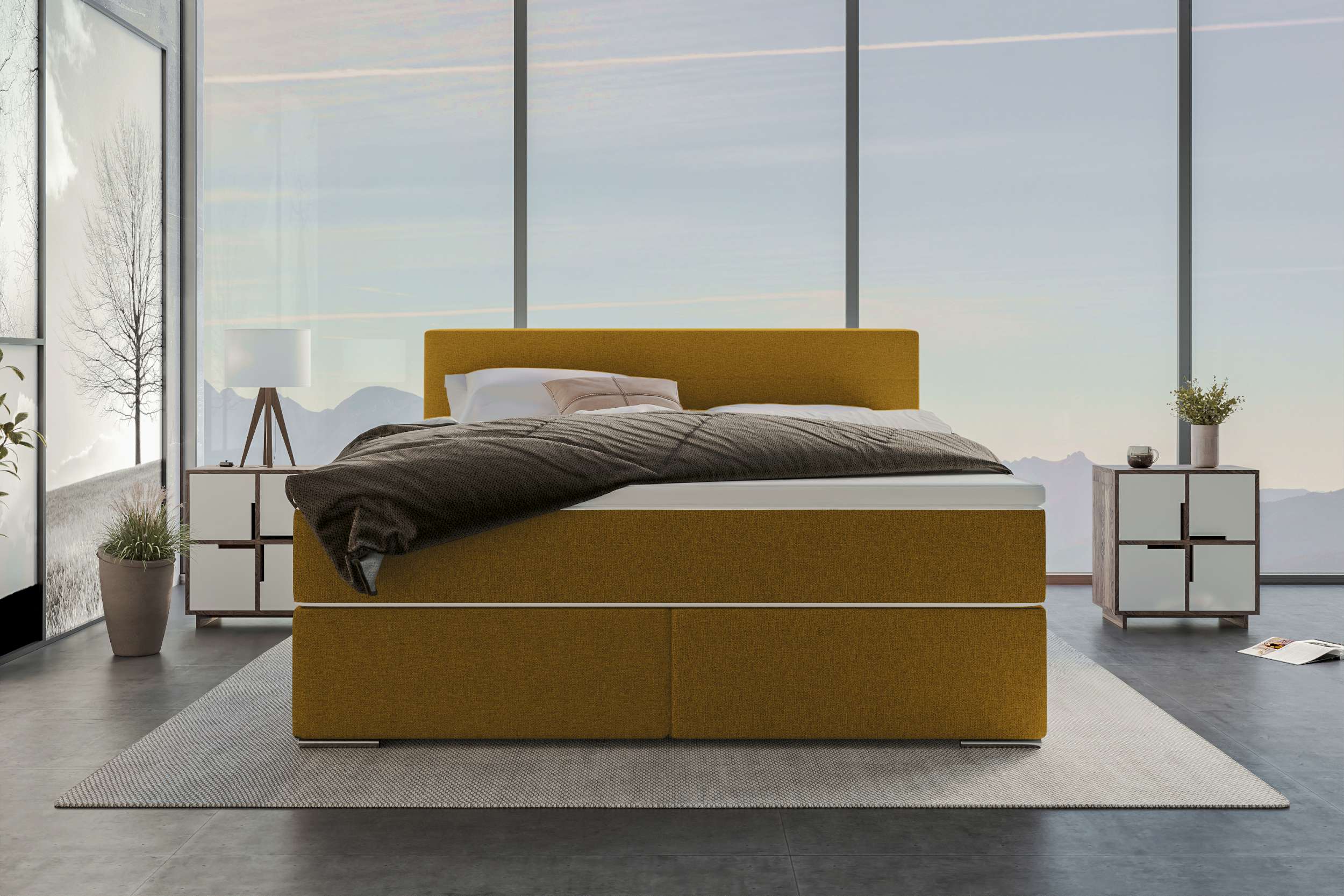 Boxspringbett Valerio Webstoff gelb