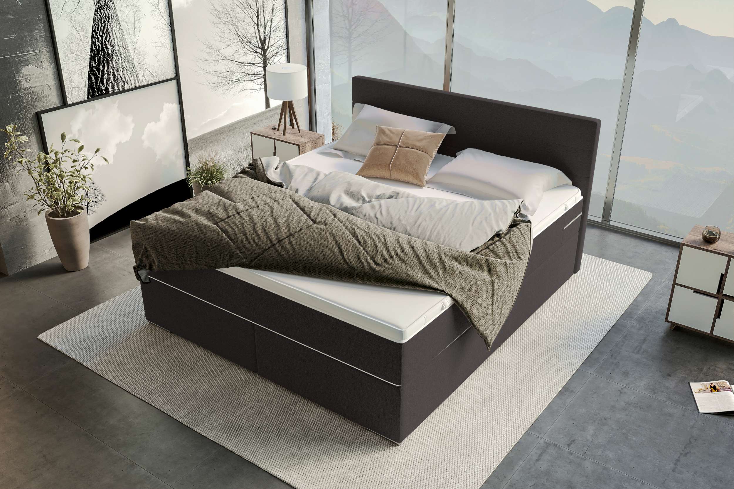 Boxspringbett Valerio Webstoff anthrazit