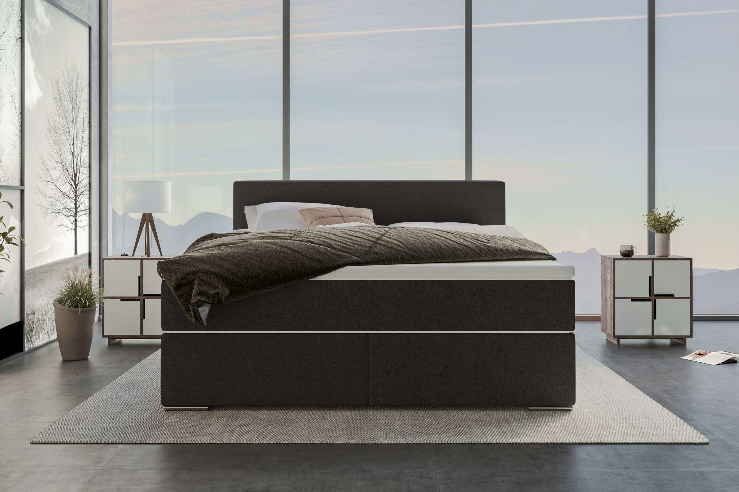 Boxspringbett Valerio Webstoff anthrazit