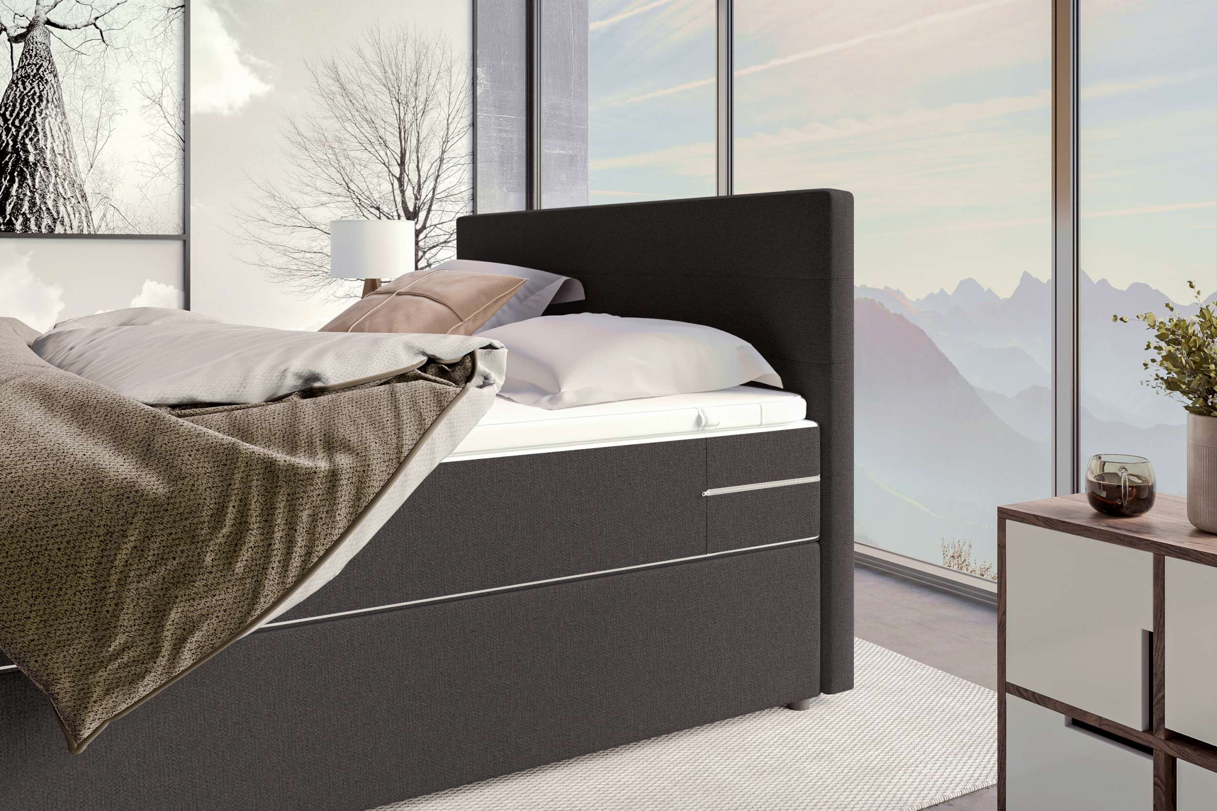 Boxspringbett Valerio Webstoff anthrazit