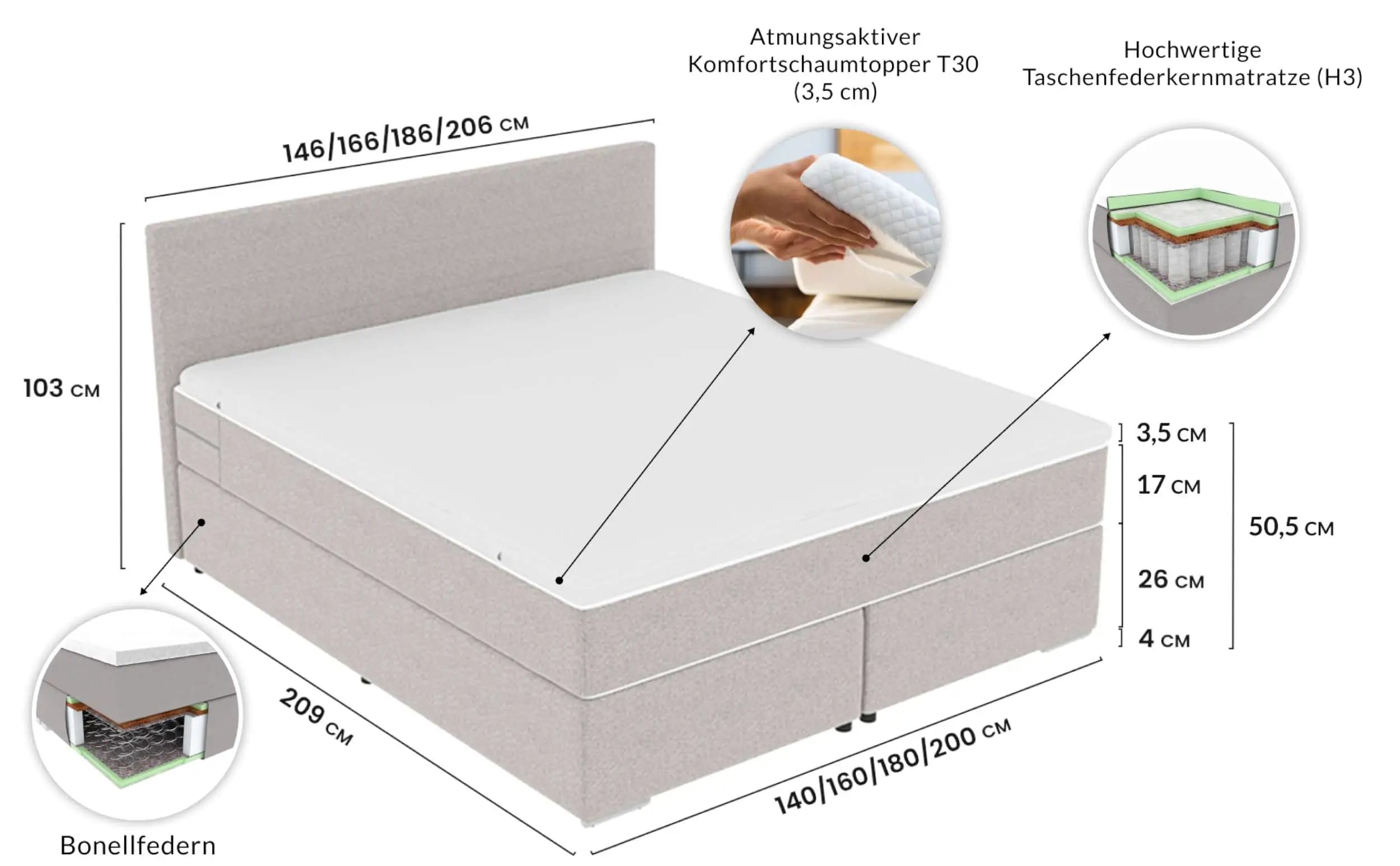 Boxspringbett Valerio Beige