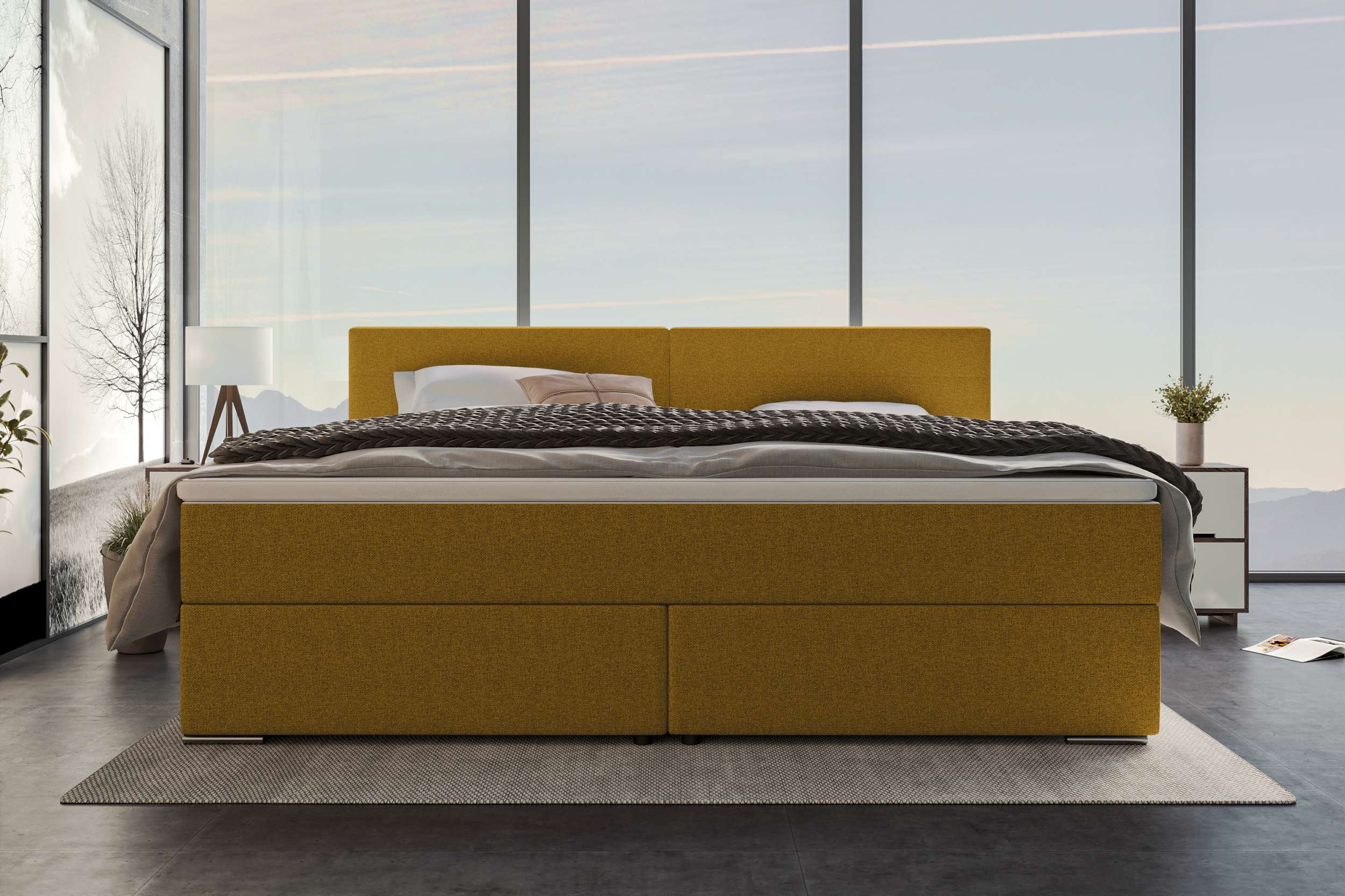 Boxspringbett Valerio Familienbett in Webstoff Gelb