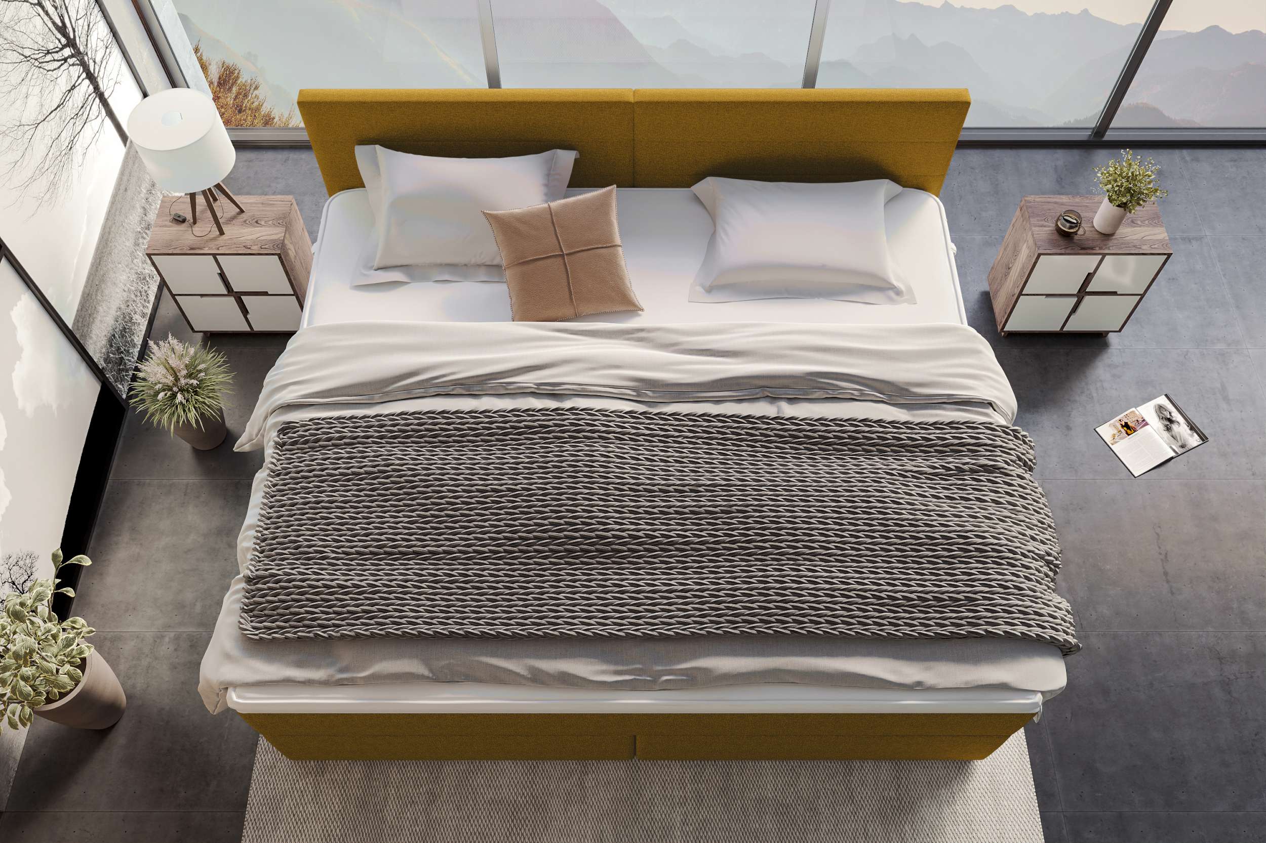 Boxspringbett Valerio Familienbett in Webstoff Gelb