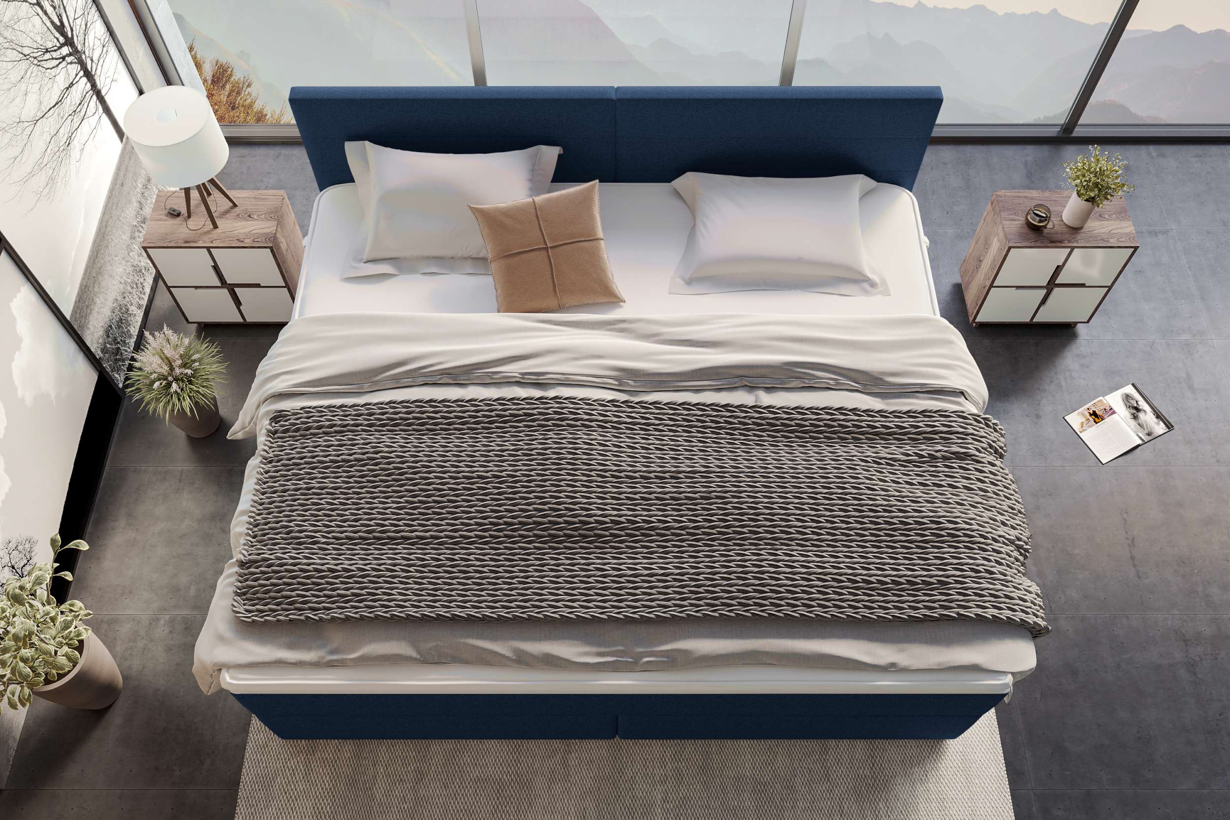 Boxspringbett Valerio Familienbett in Webstoff Dunkelblau
