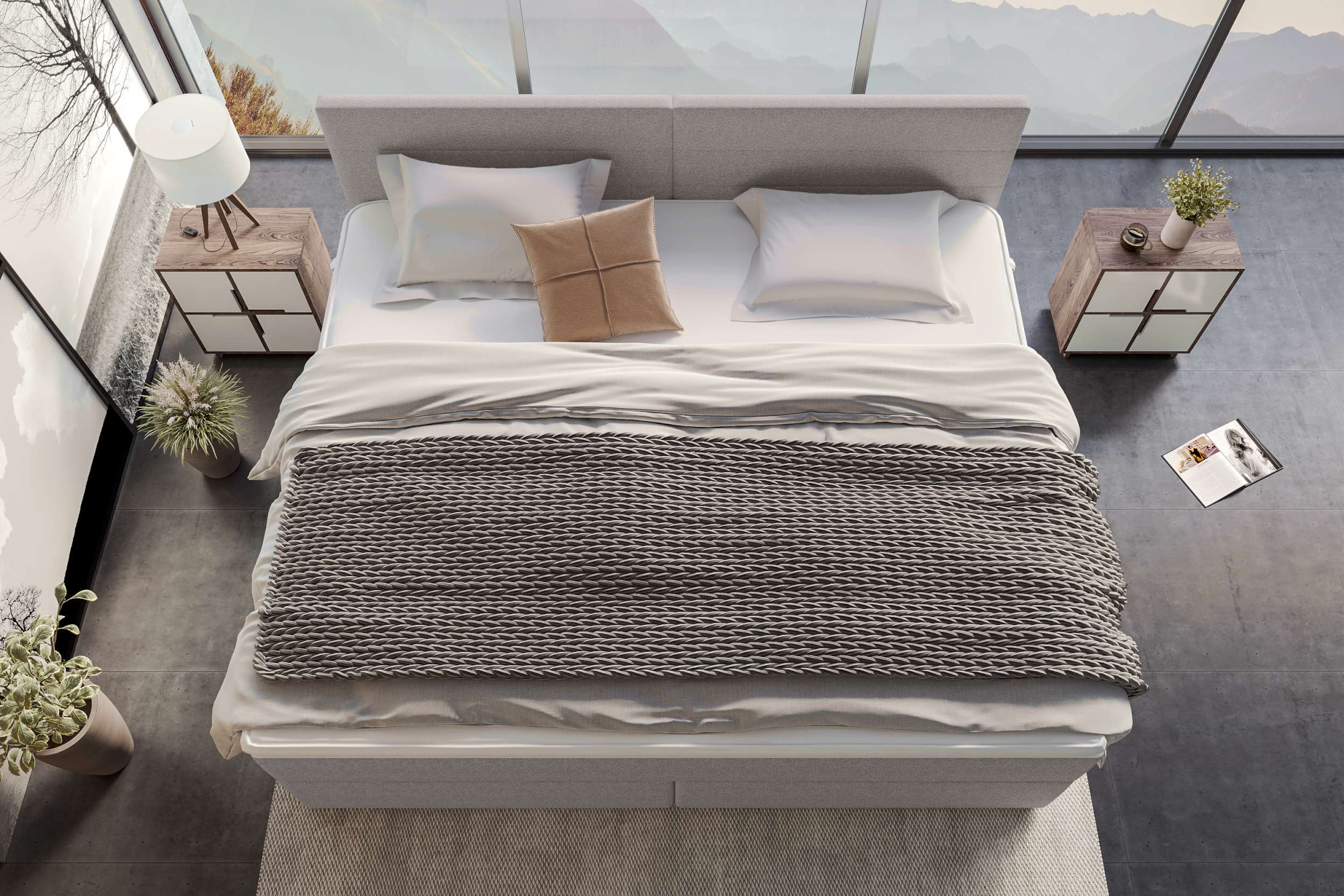 Boxspringbett Valerio Familienbett in Webstoff Hellgrau
