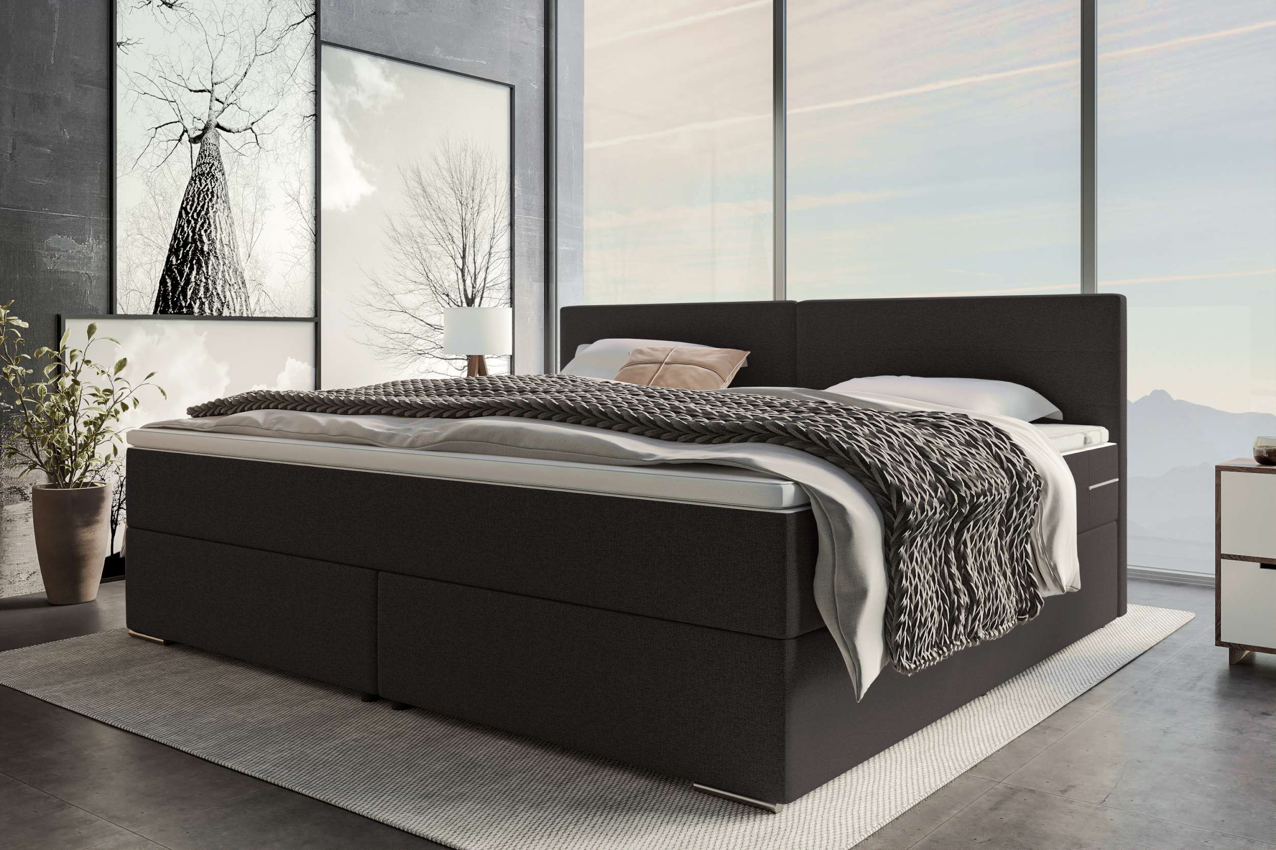 Boxspringbett Valerio Familienbett anthrazit
