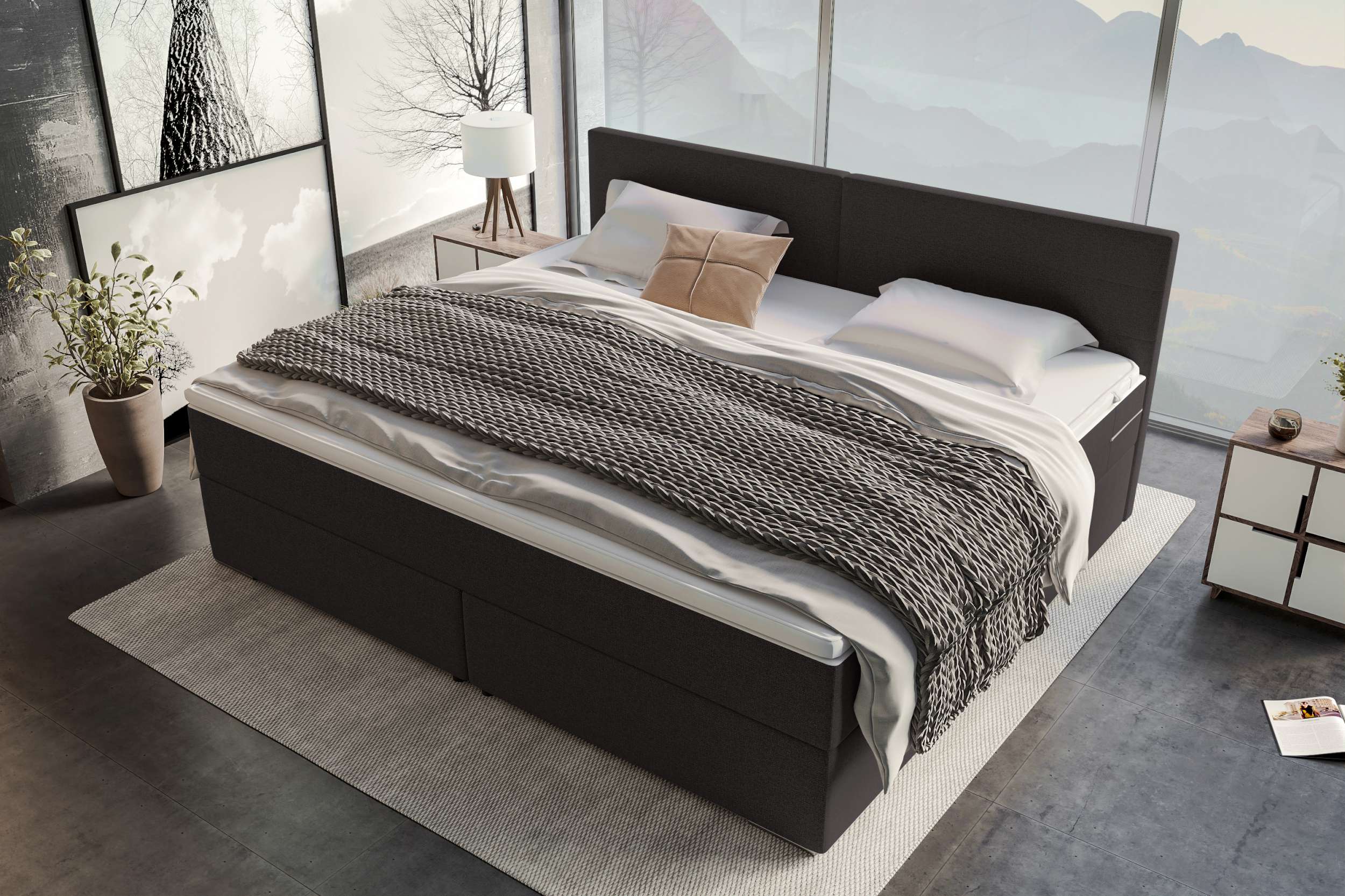 Boxspringbett Valerio Familienbett anthrazit