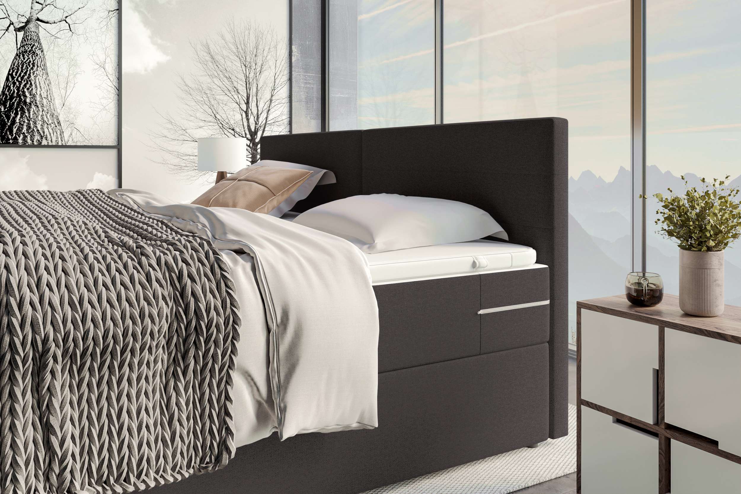 Boxspringbett Valerio Familienbett anthrazit