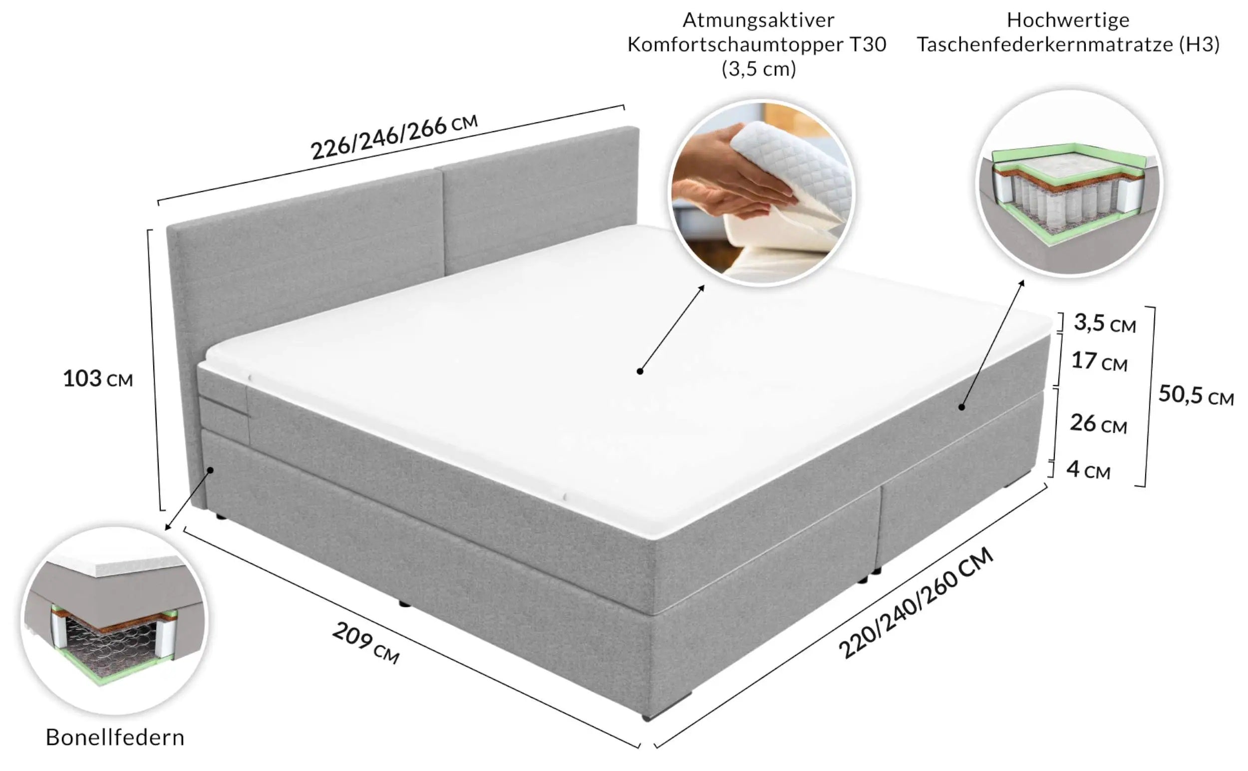 Boxspringbett Valerio Familienbett Weiß