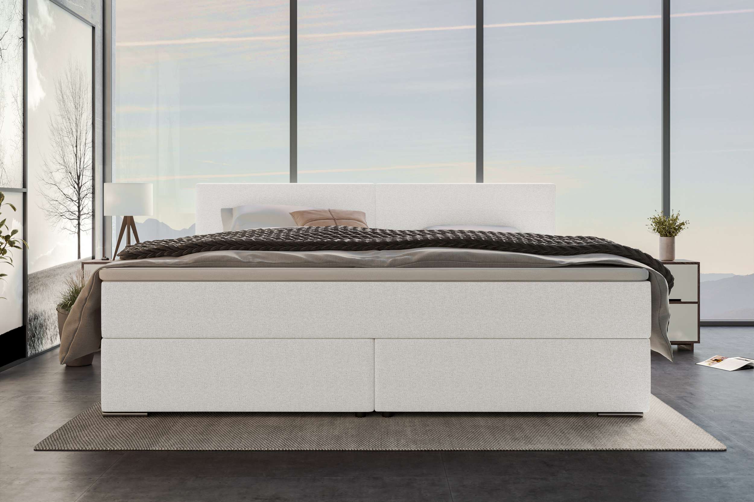 Boxspringbett Valerio Familienbett in Webstoff Weiß