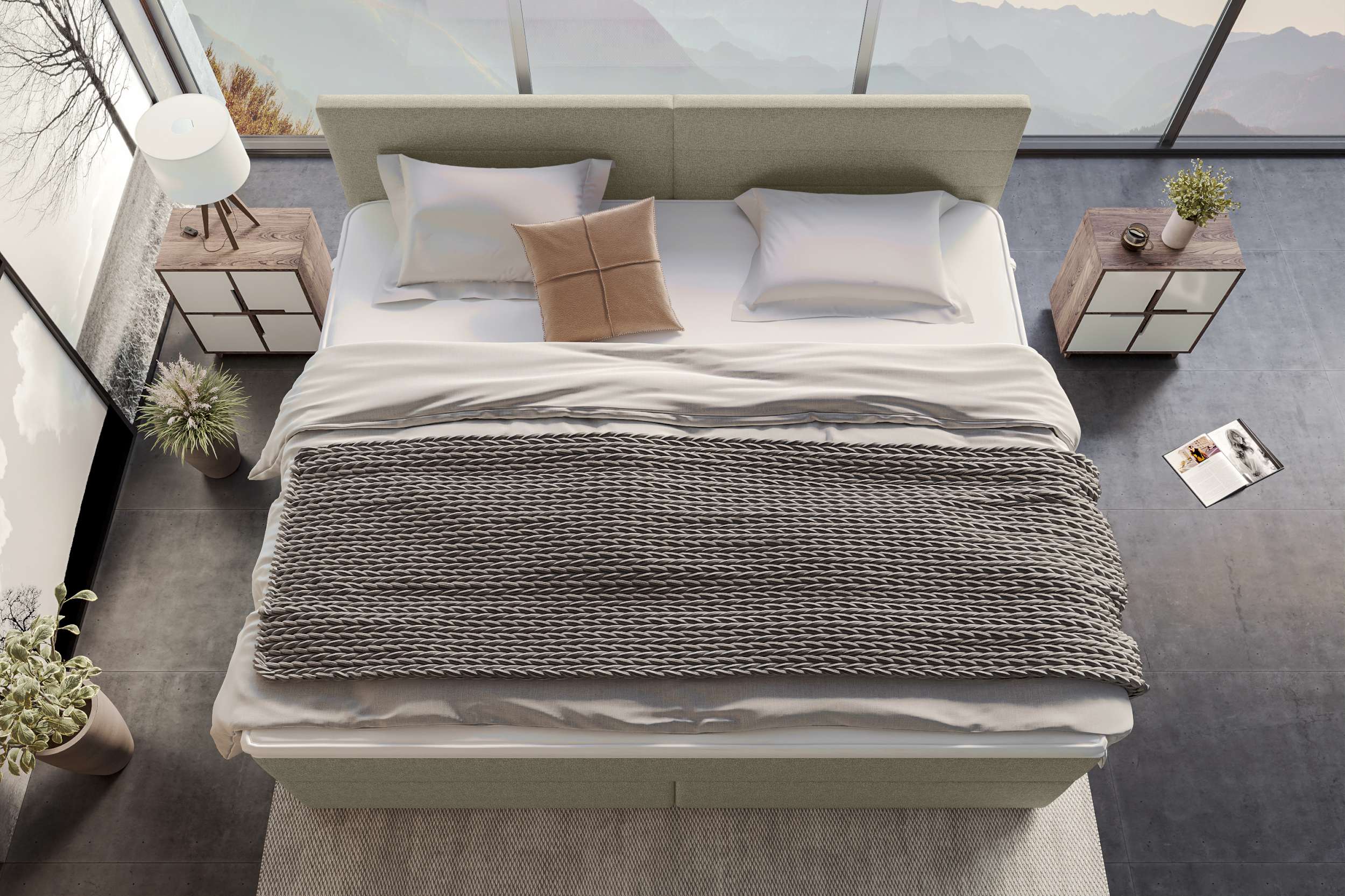 Boxspringbett Valerio Familienbett in Webstoff Beige