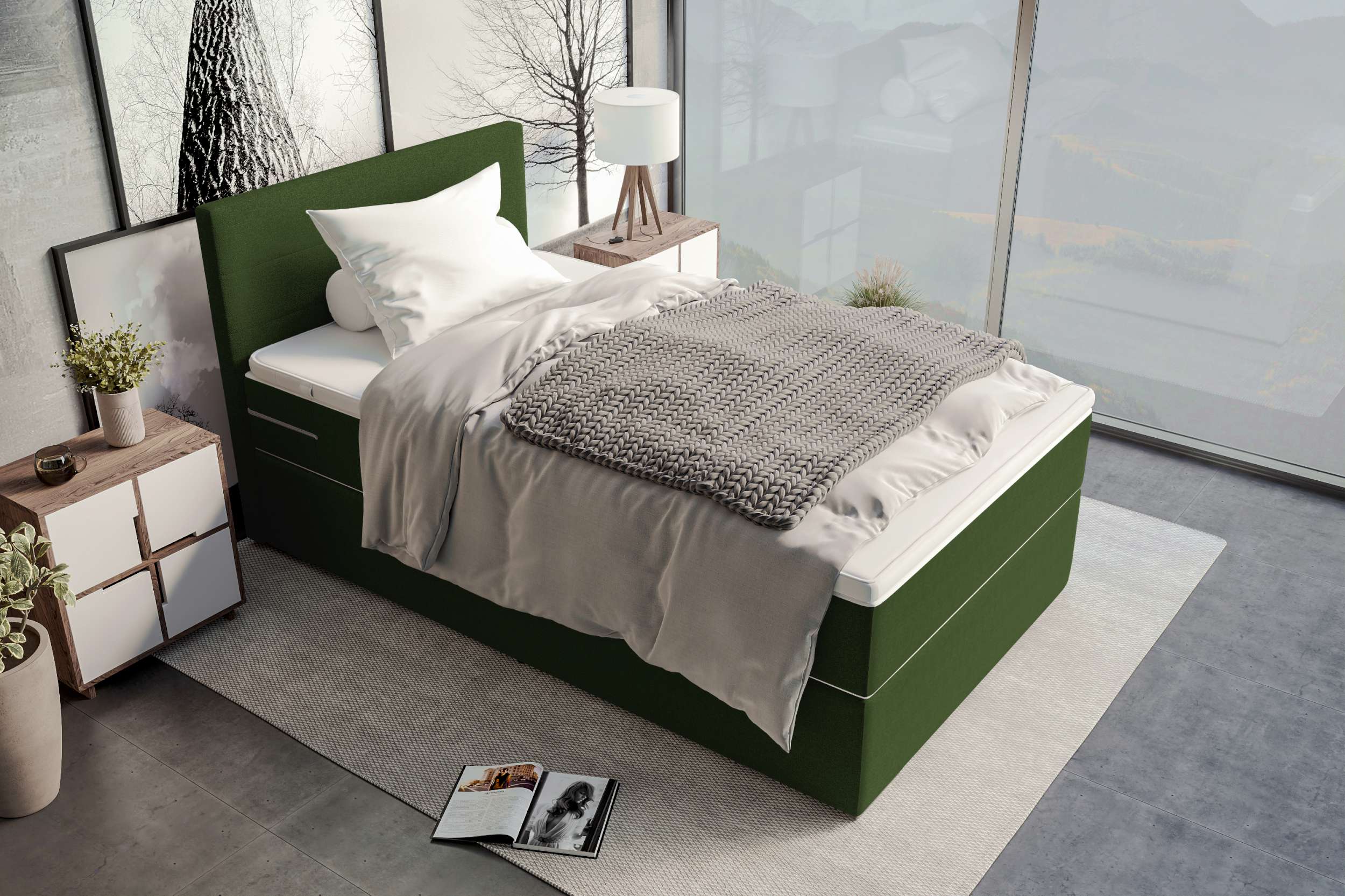 Boxspringbett Valerio Mini Webstoff Dunkelgrün