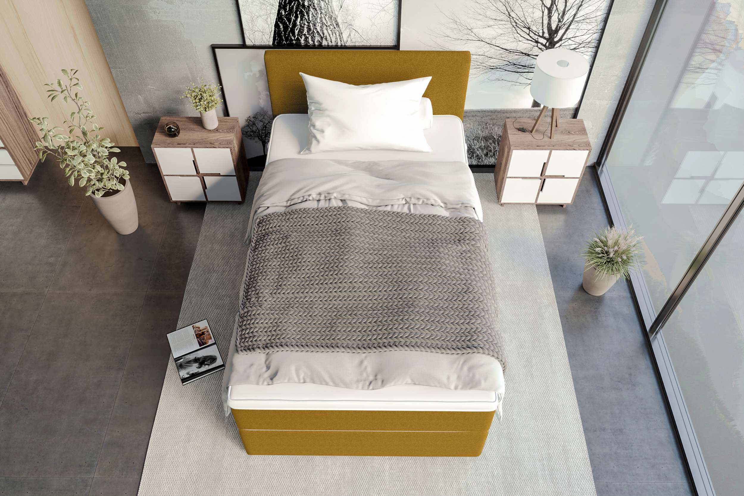 Boxspringbett Valerio Mini Webstoff Gelb