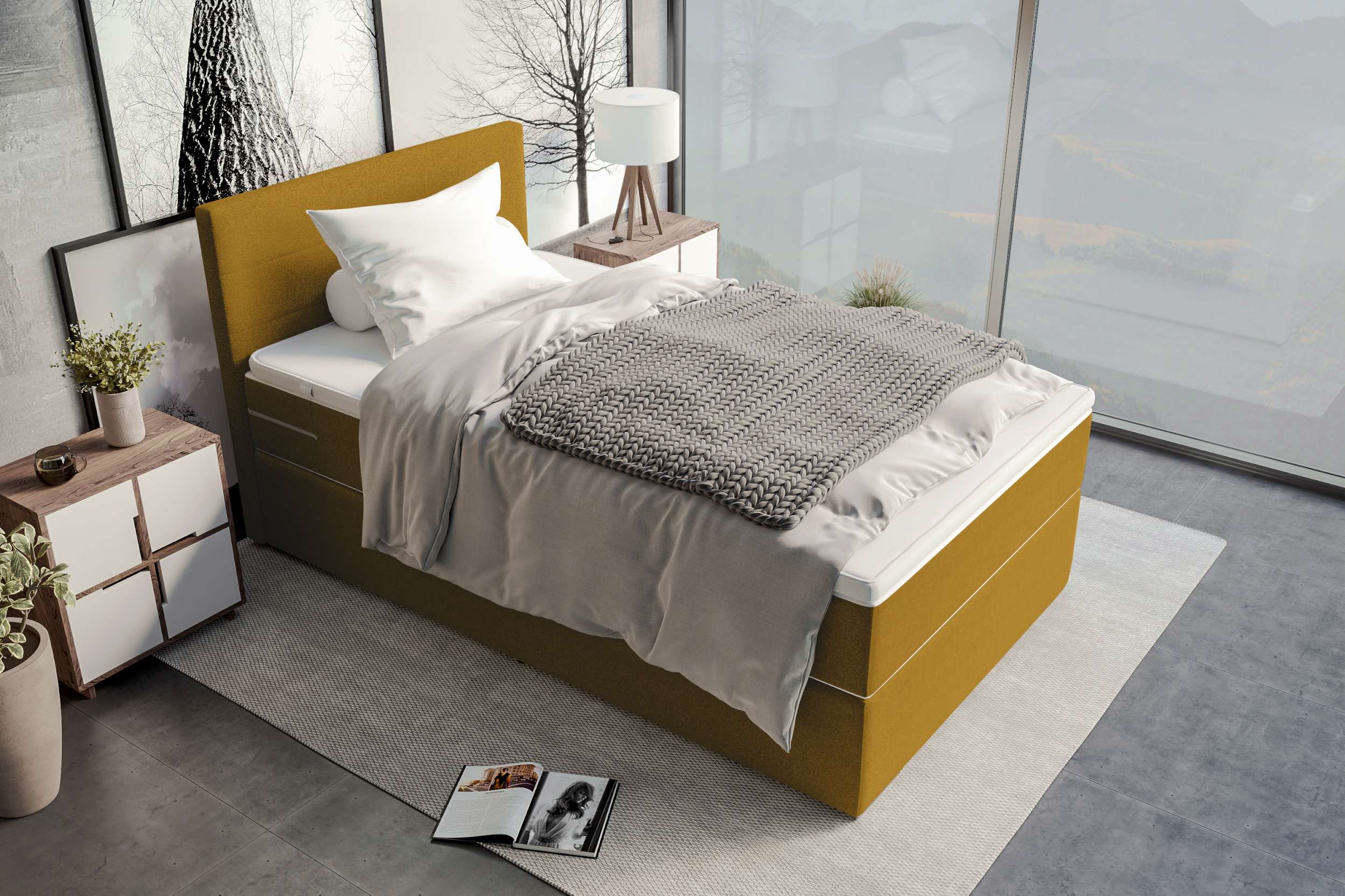 Boxspringbett Valerio Mini Webstoff Gelb