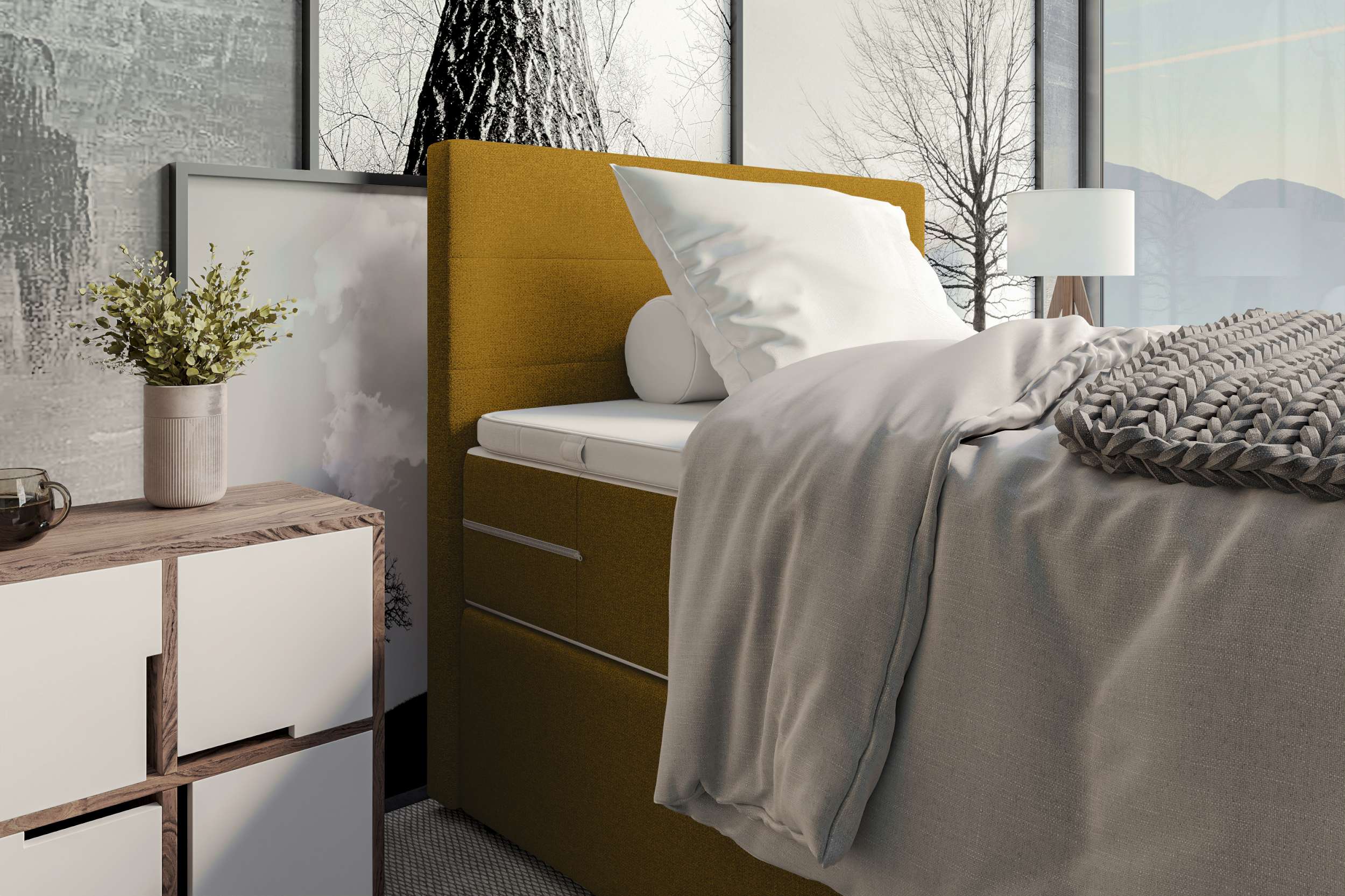 Boxspringbett Valerio Mini Webstoff Gelb
