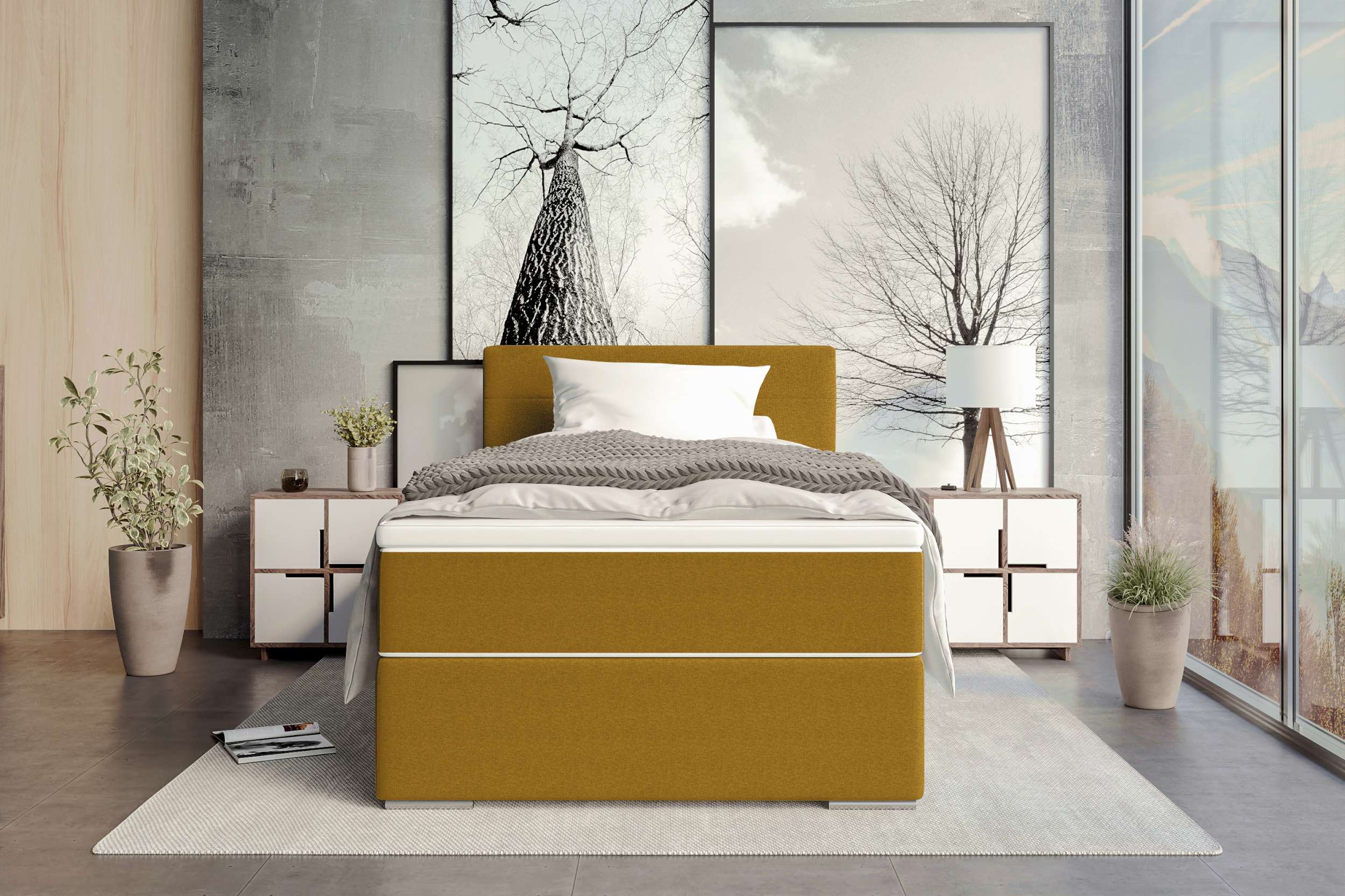 Boxspringbett Valerio Mini Webstoff Gelb