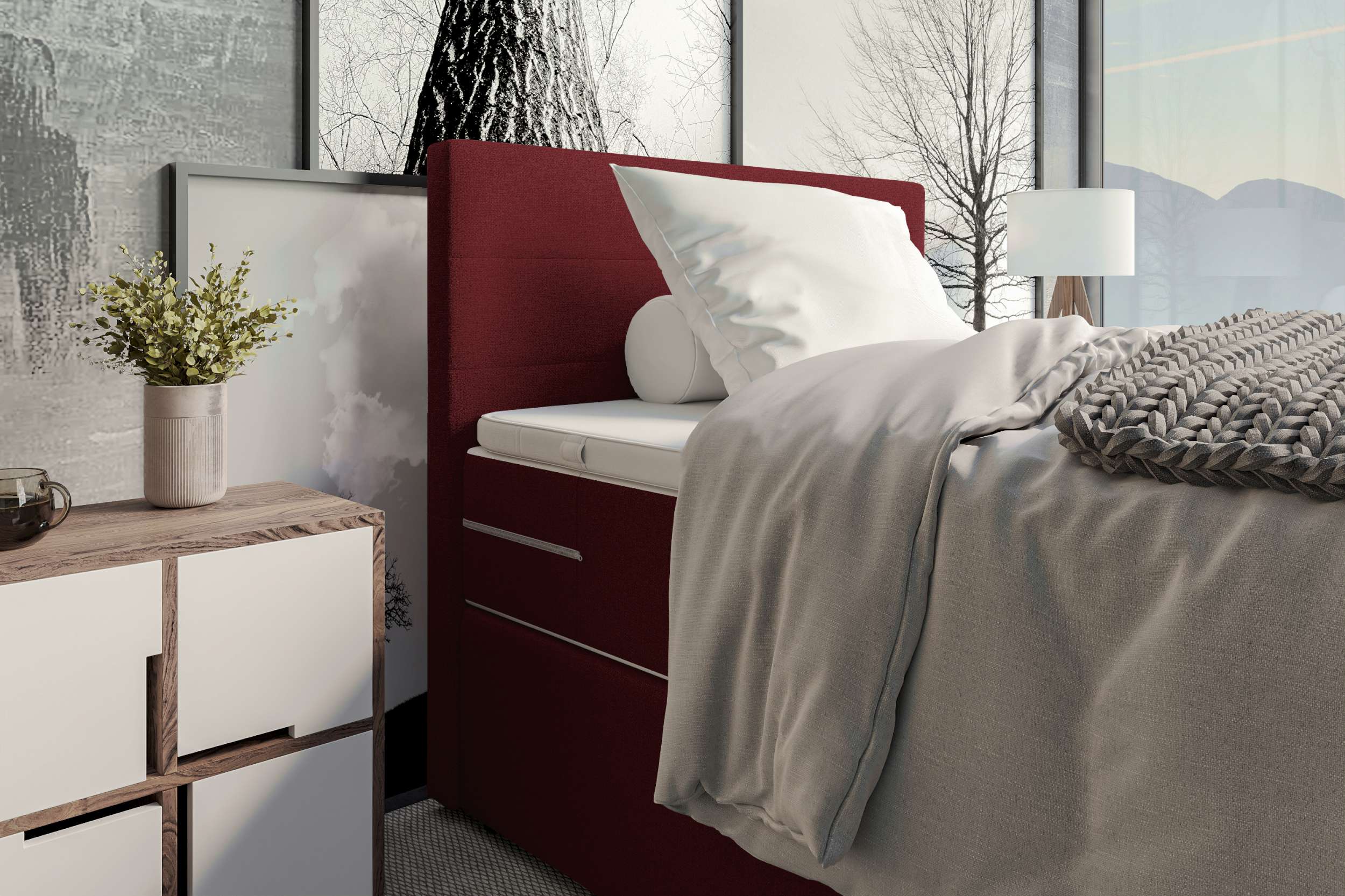 Boxspringbett Valerio Mini Webstoff Bordeaux