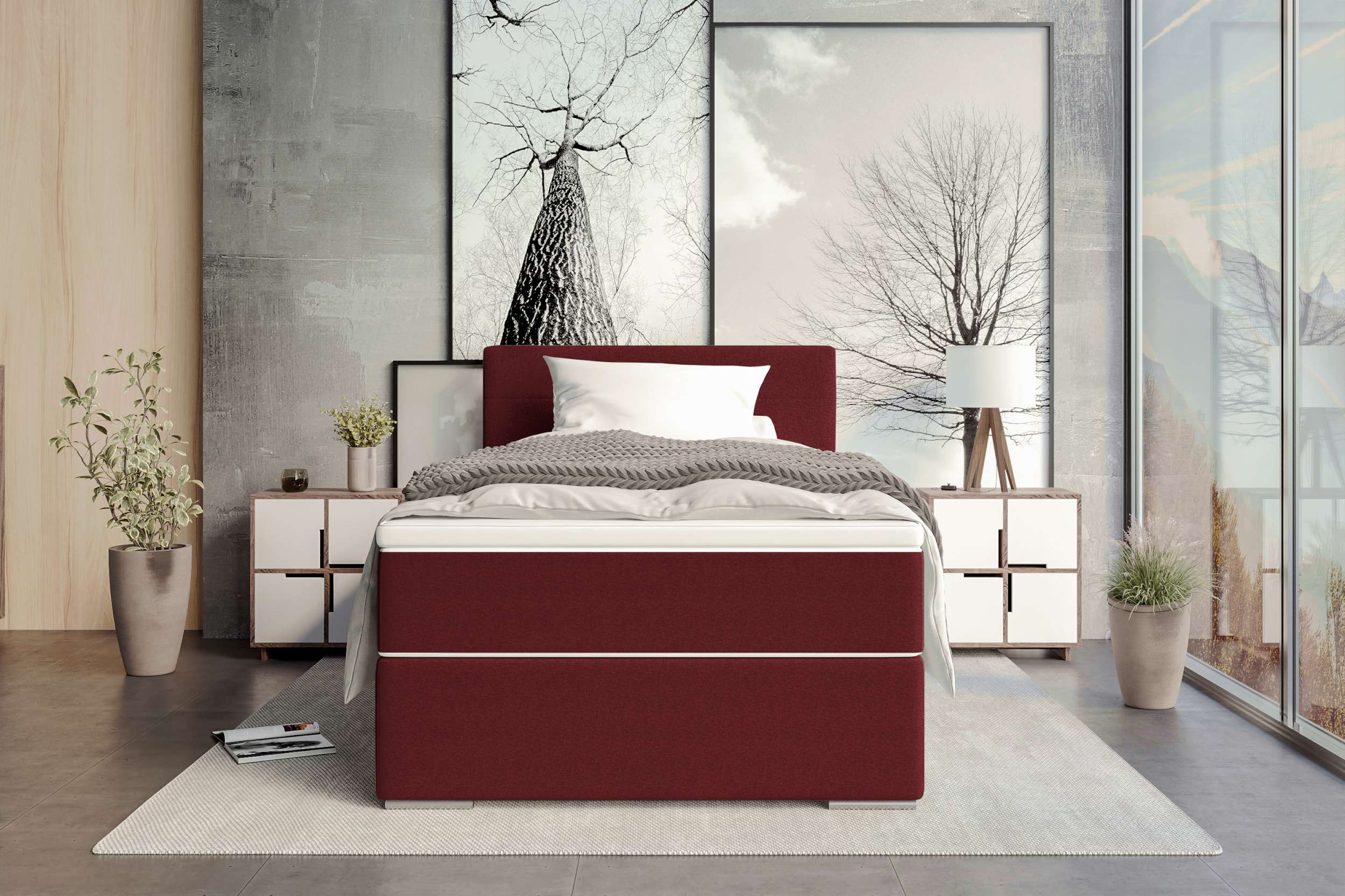 Boxspringbett Valerio Mini Webstoff Bordeaux