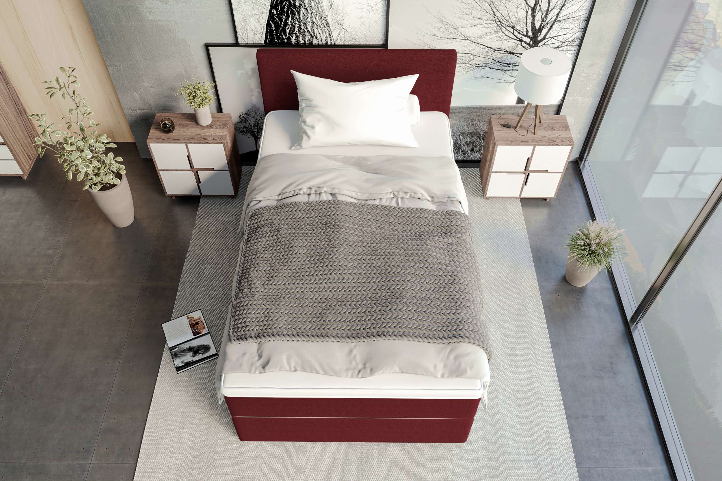 Boxspringbett Valerio Mini Webstoff Bordeaux
