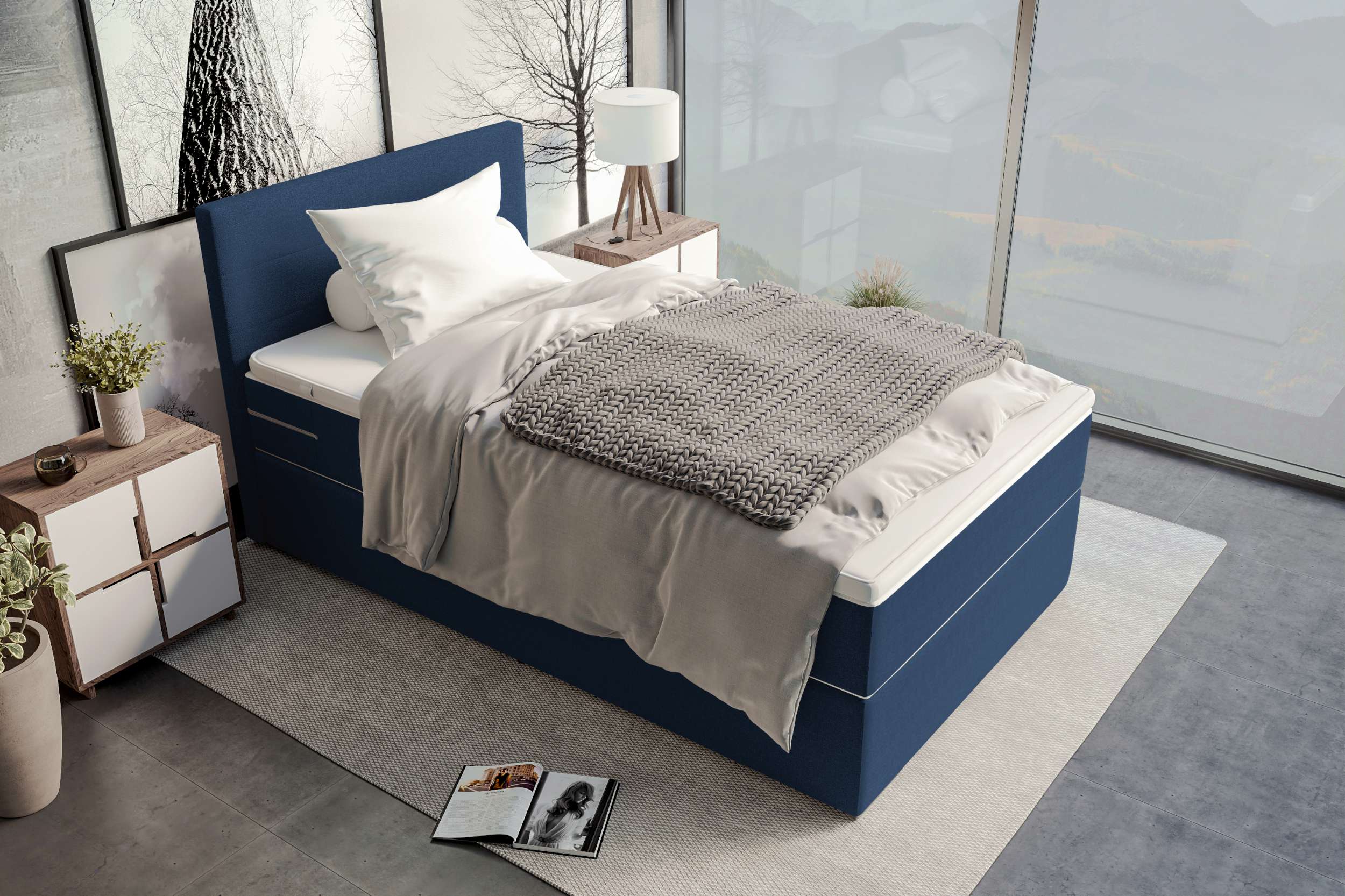 Boxspringbett Valerio Mini Webstoff Dunkelblau