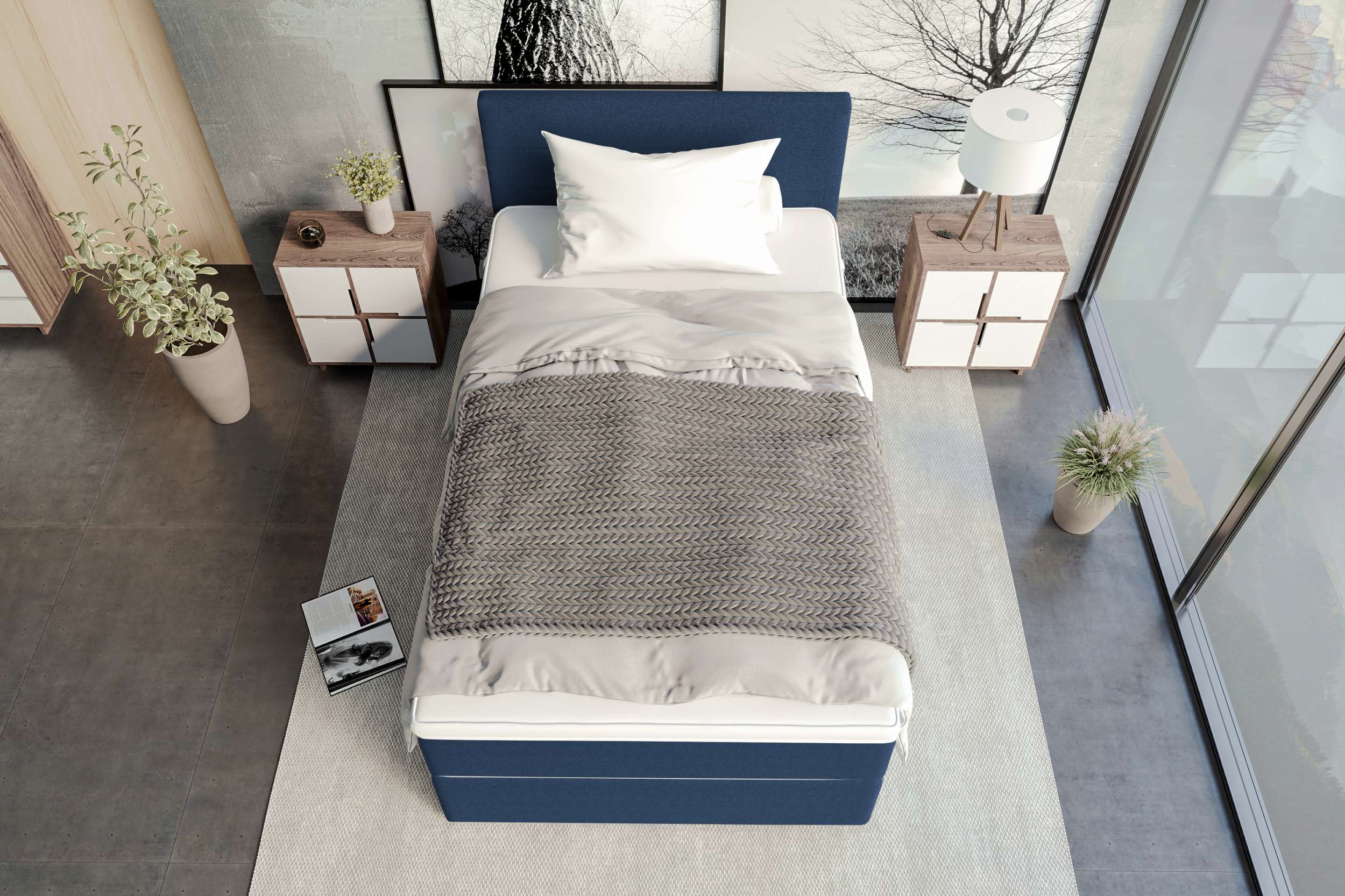 Boxspringbett Valerio Mini Webstoff Dunkelblau