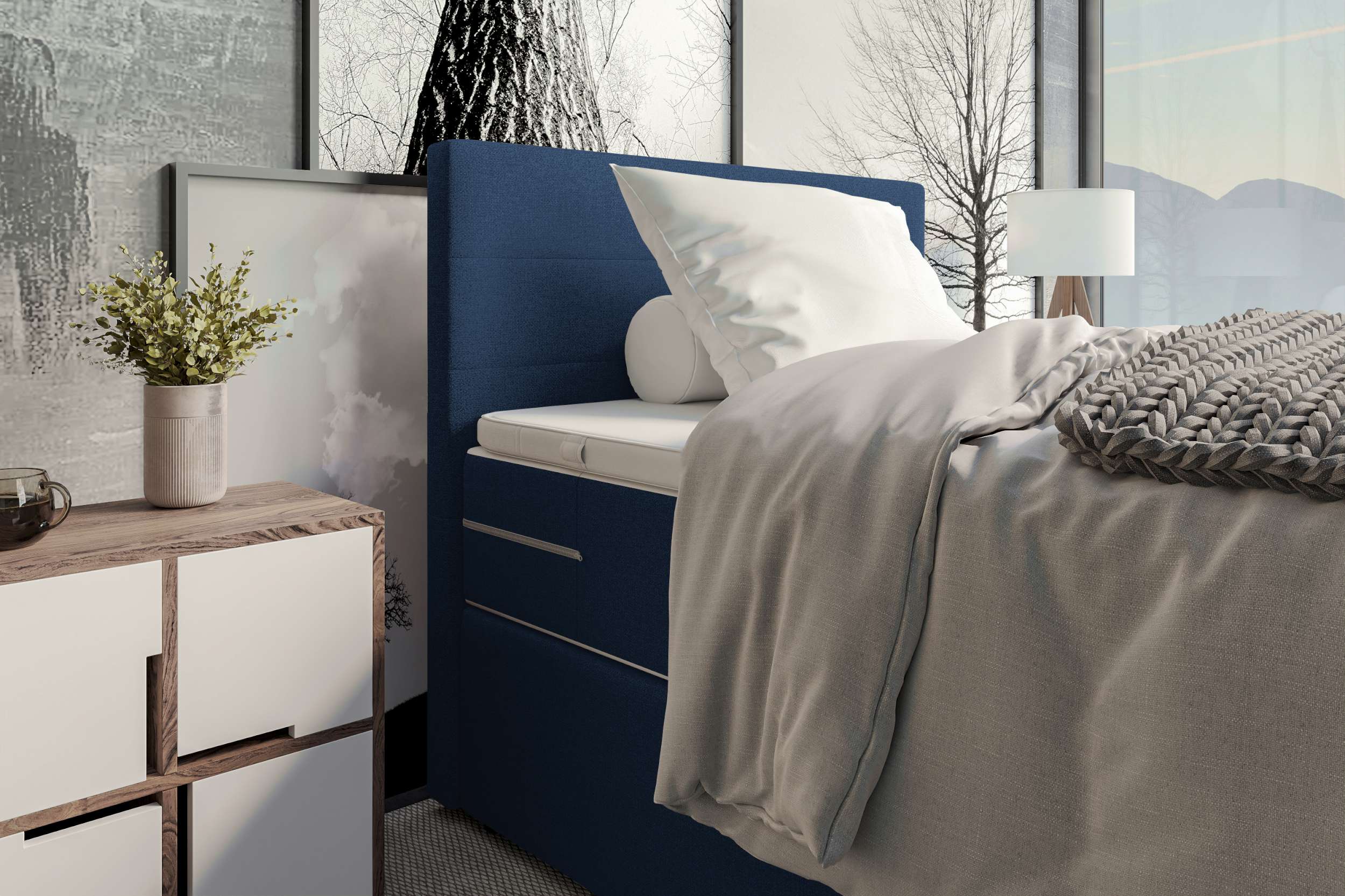 Boxspringbett Valerio Mini Webstoff Dunkelblau