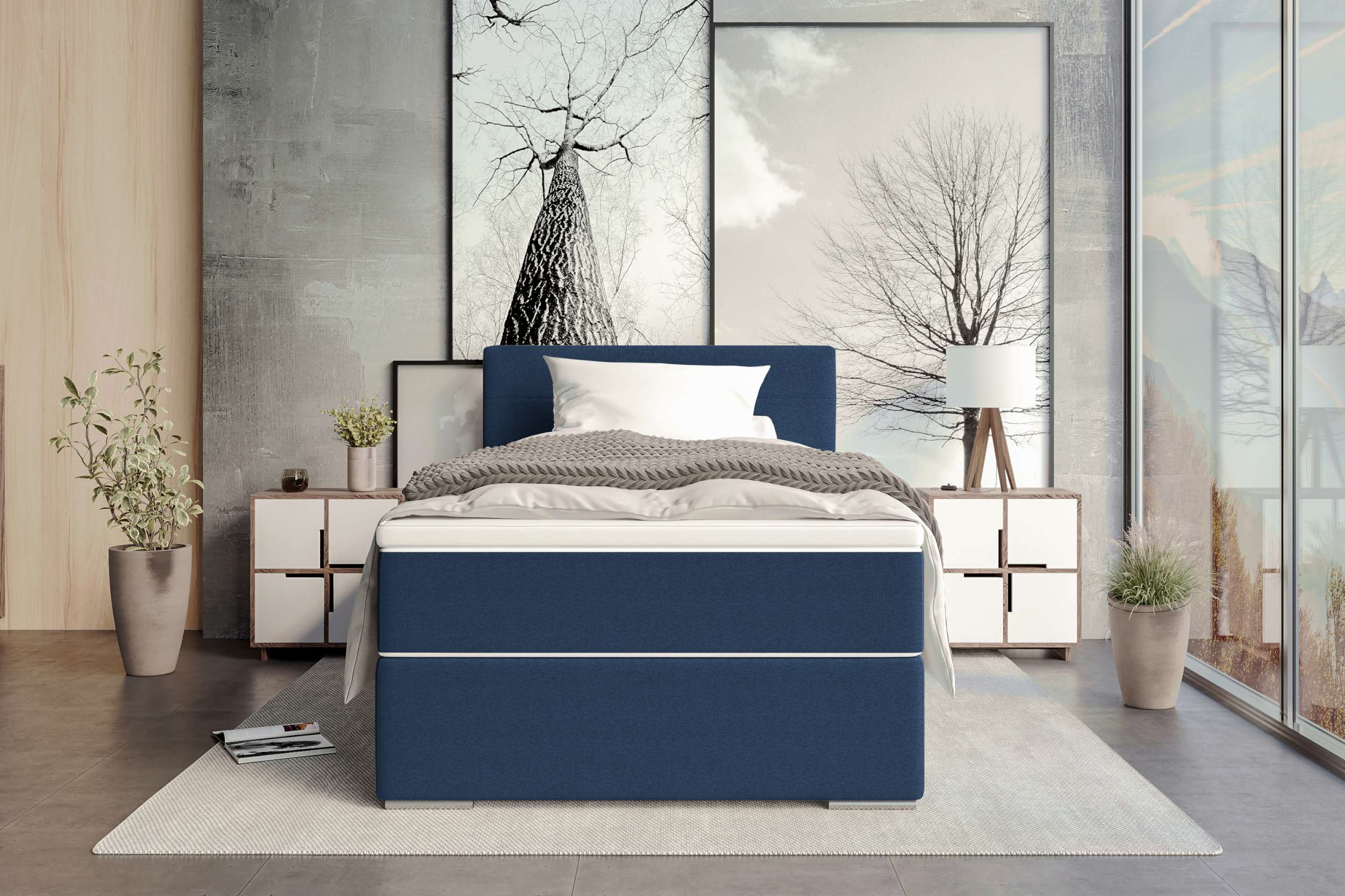 Boxspringbett Valerio Mini Webstoff Dunkelblau