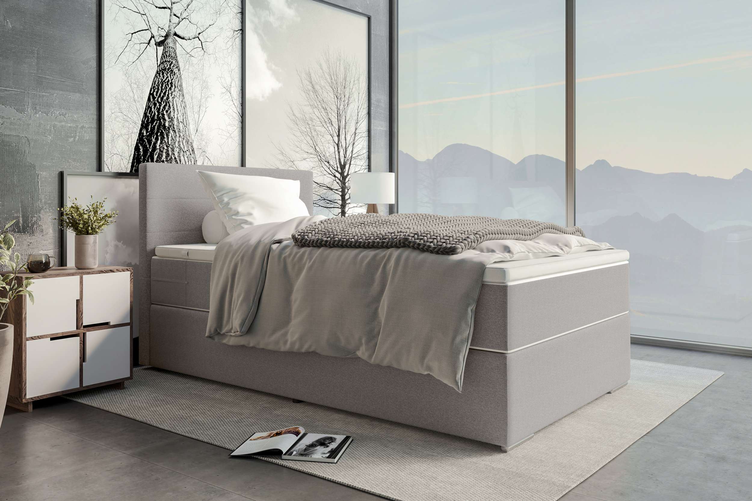 Boxspringbett Valerio Mini Webstoff Hellgrau