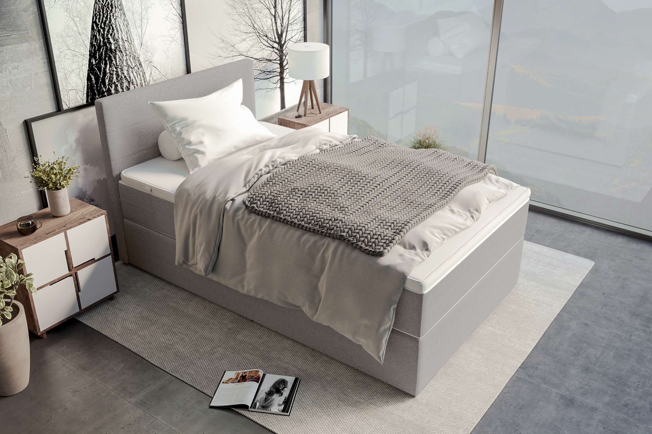 Boxspringbett Valerio Mini Webstoff Hellgrau