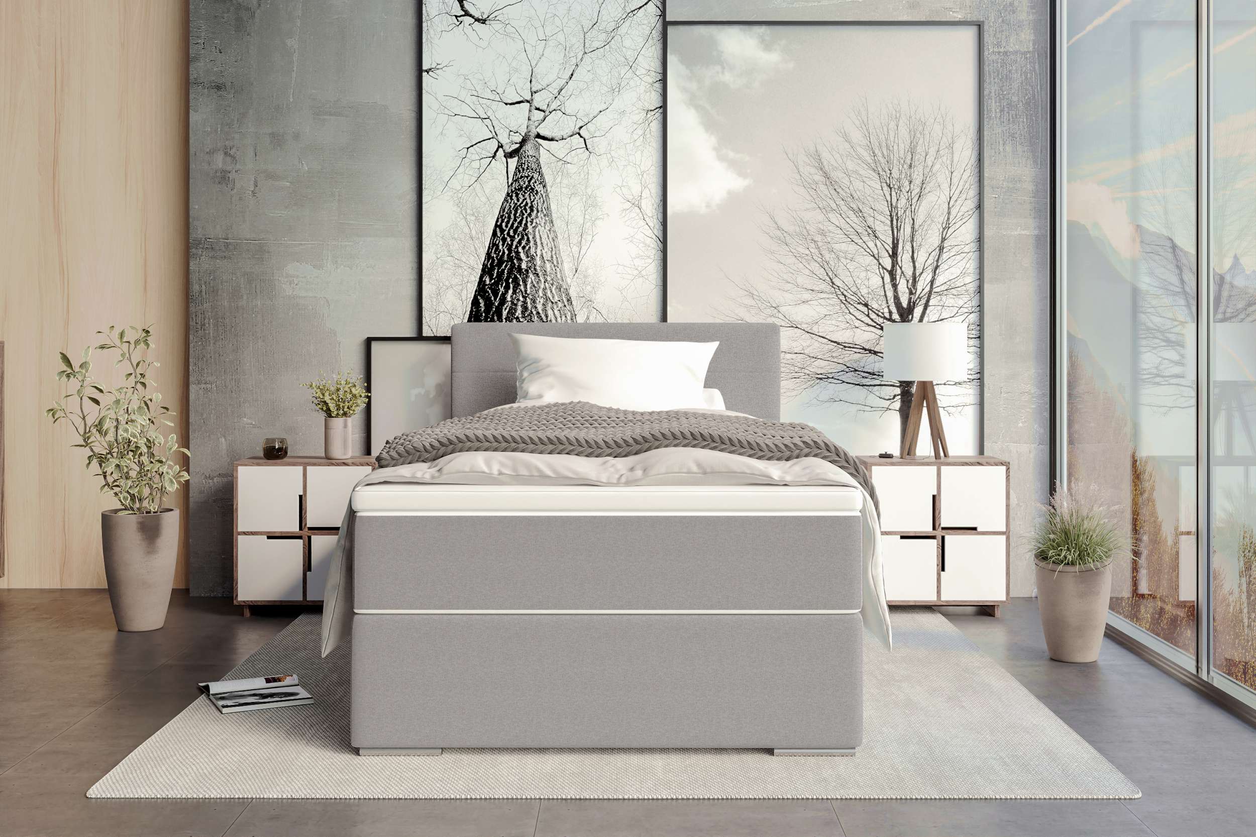 Boxspringbett Valerio Mini Webstoff Hellgrau