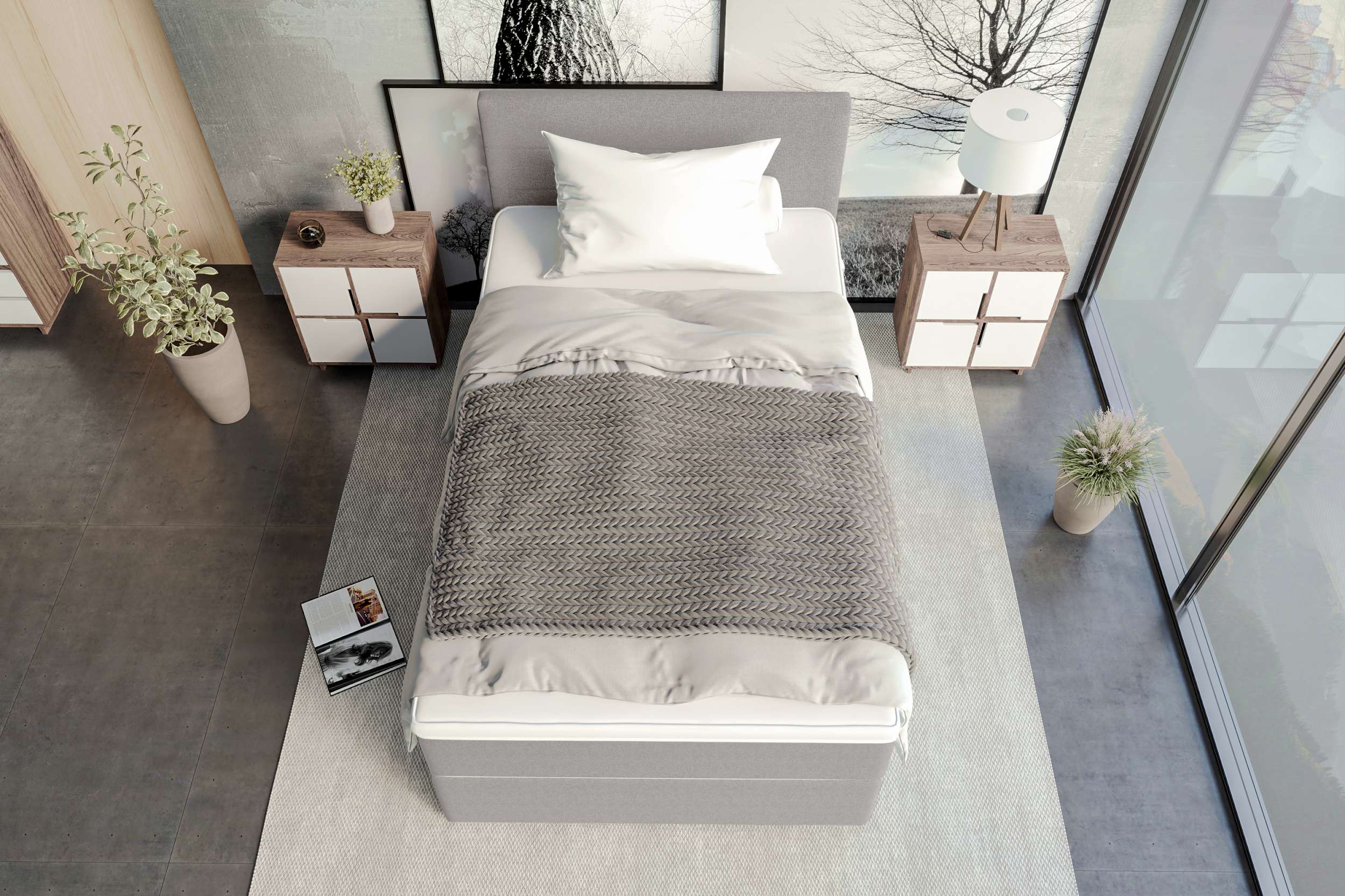 Boxspringbett Valerio Mini Webstoff Hellgrau