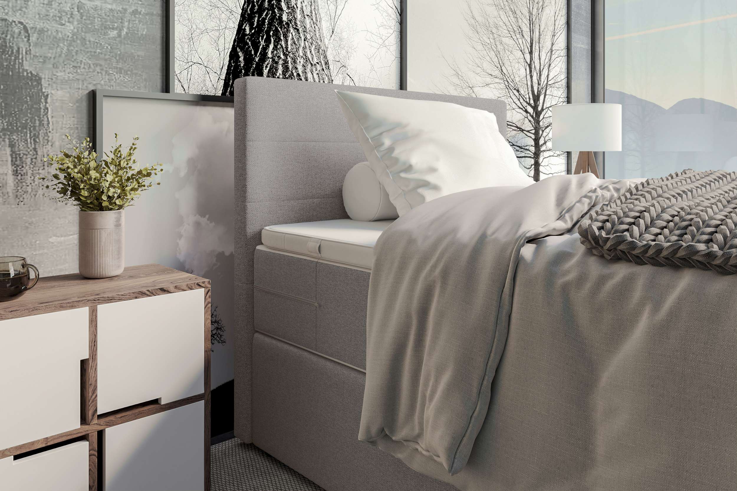 Boxspringbett Valerio Mini Webstoff Hellgrau