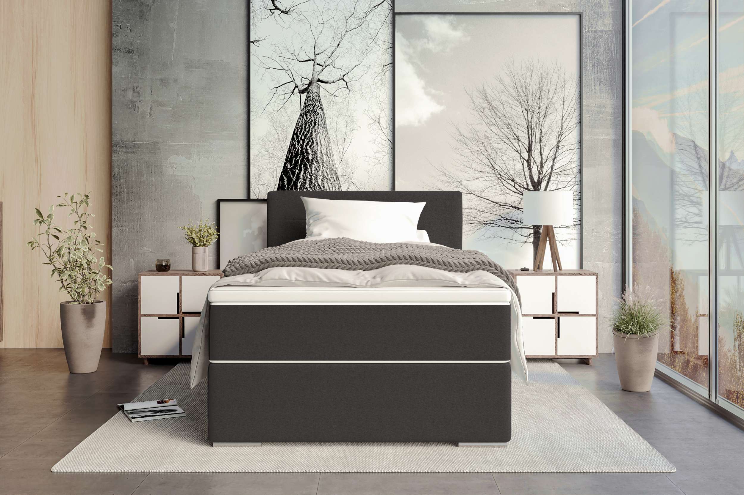 Boxspringbett Valerio Mini Webstoff Anthrazit