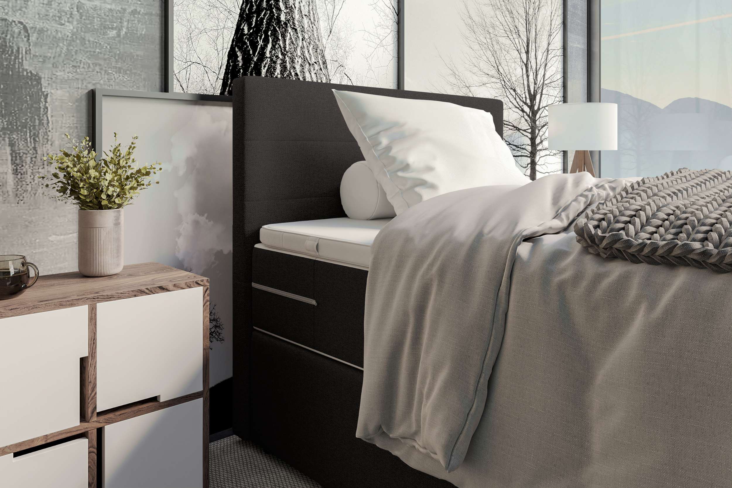 Boxspringbett Valerio Mini Webstoff Anthrazit