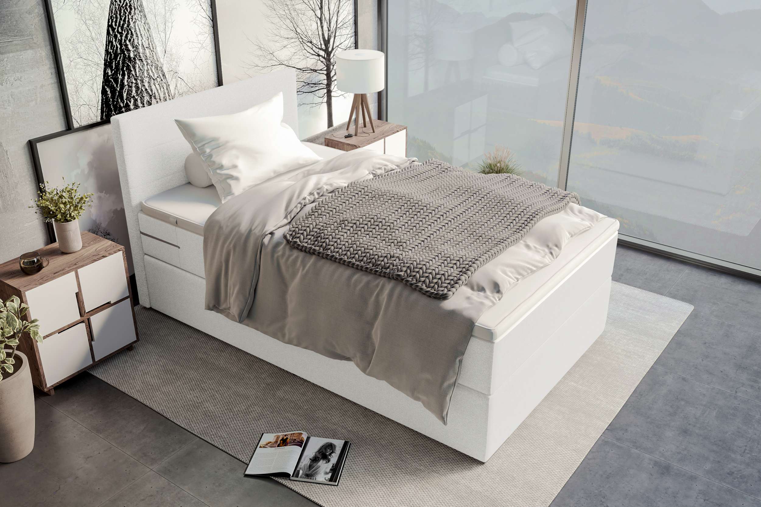 Boxspringbett Valerio Mini Webstoff Weiß