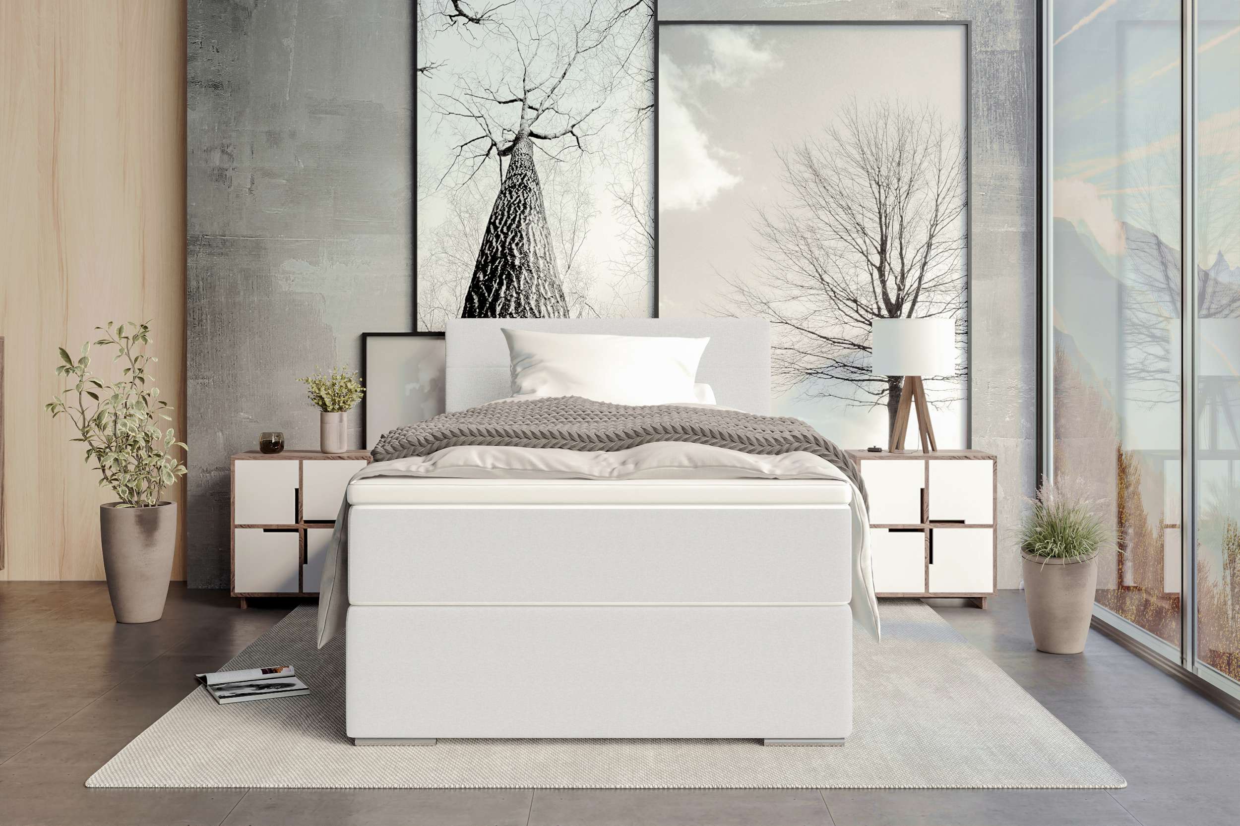 Boxspringbett Valerio Mini Webstoff Weiß